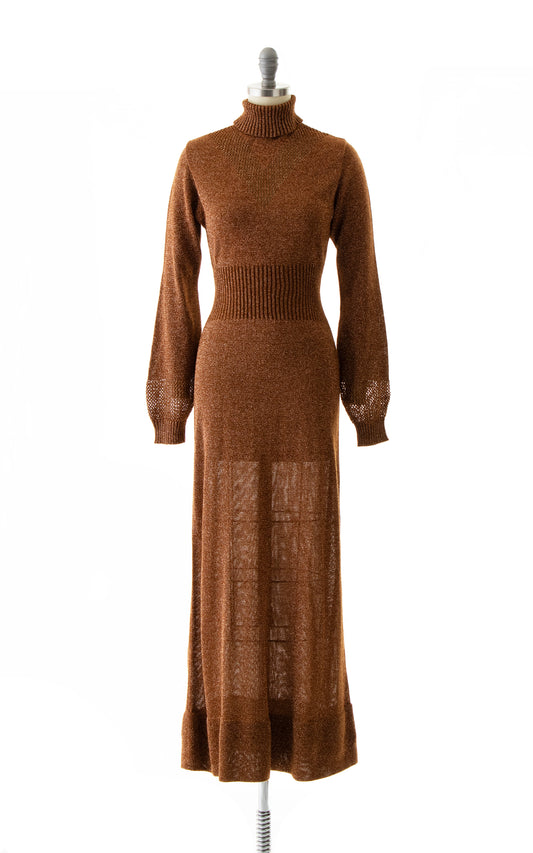 NEW ARRIVAL || 1970s WENJILLI Metallic Copper Sweater Dress | x-small/small/medium