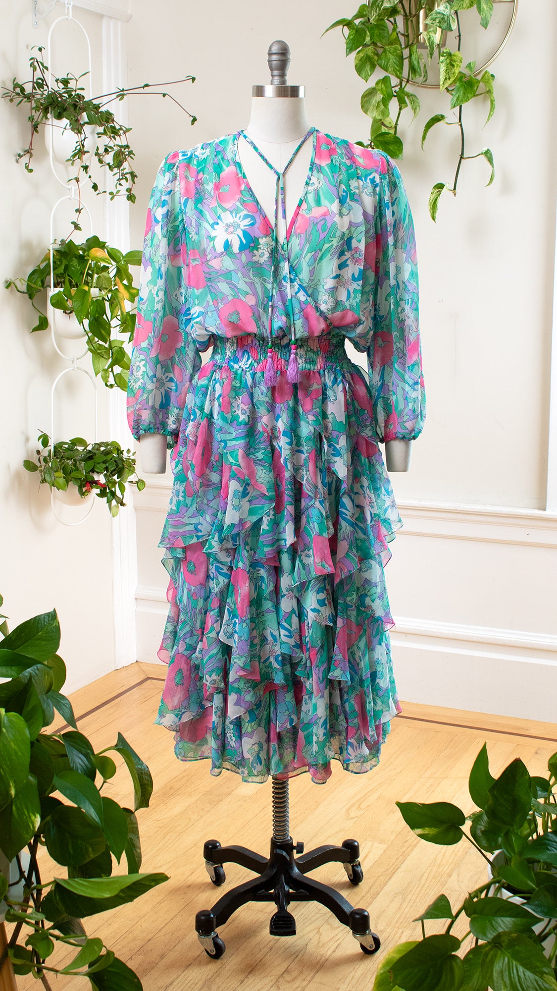 1980s DIANE FREIS Georgette Handkerchief Dress | small/medium/large