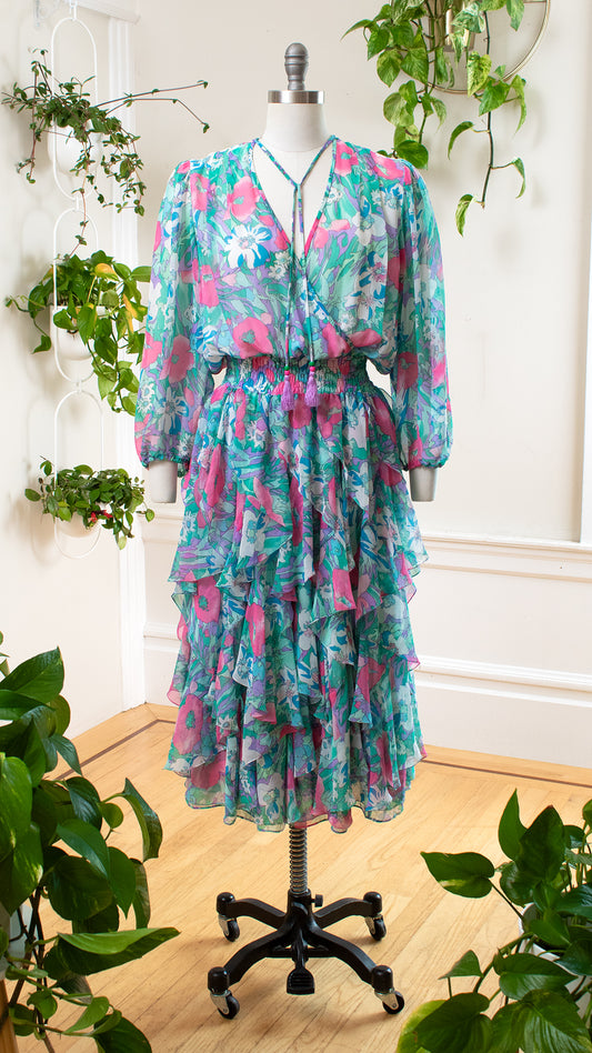 1980s DIANE FREIS Georgette Handkerchief Dress | small/medium/large