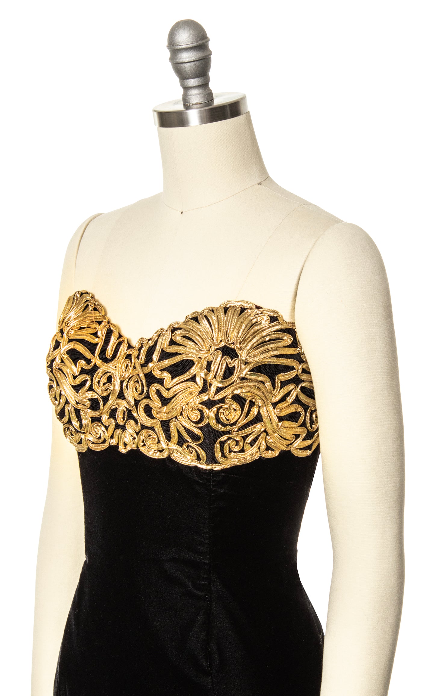 1980s Metallic Soutache Velvet Party Dress | small