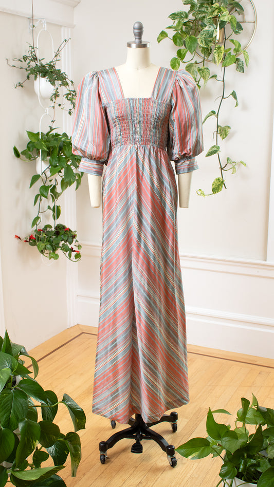 1970s does 1930s Striped Puff Sleeve Gown | x-small/small