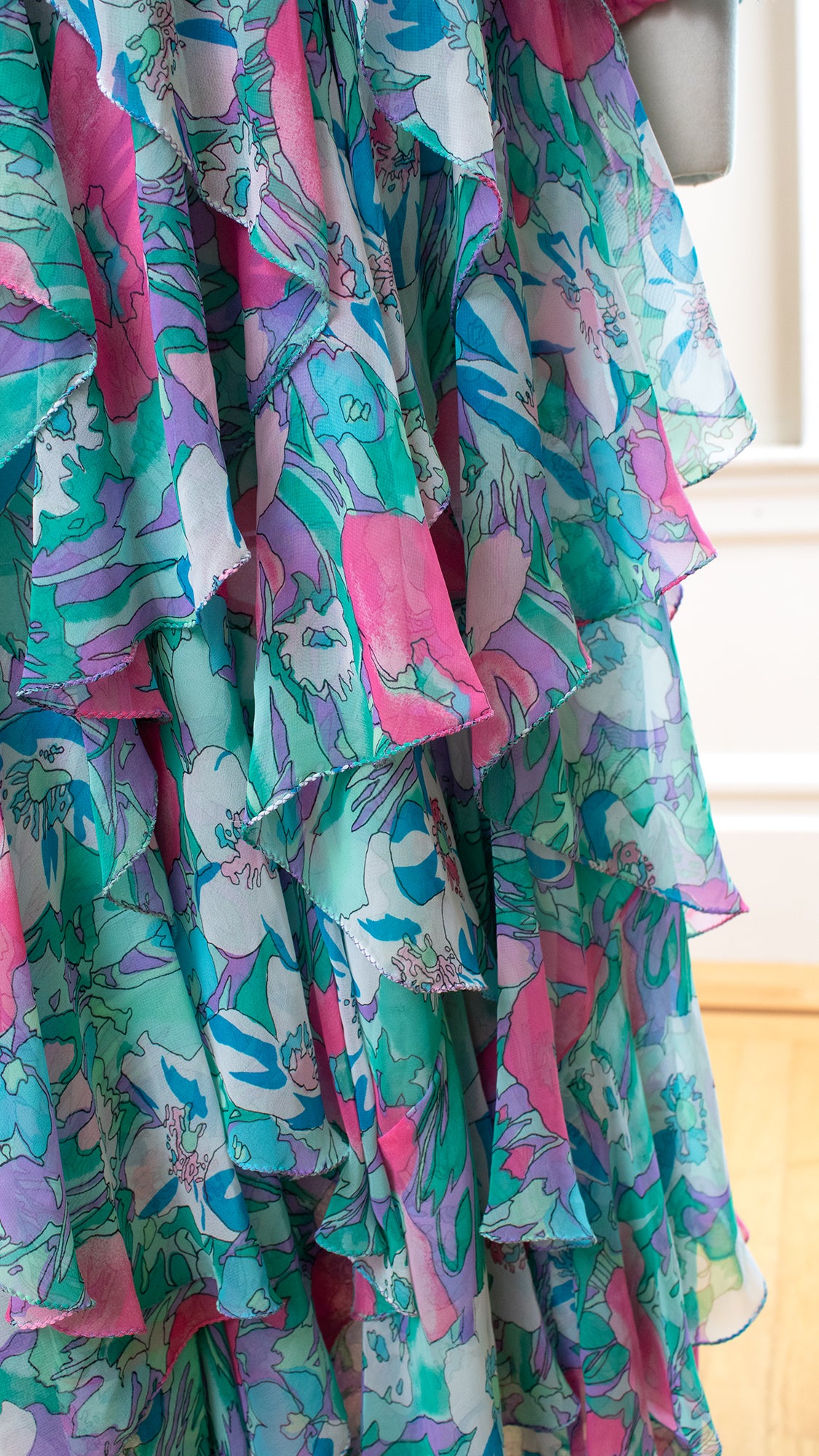 1980s DIANE FREIS Georgette Handkerchief Dress | small/medium/large