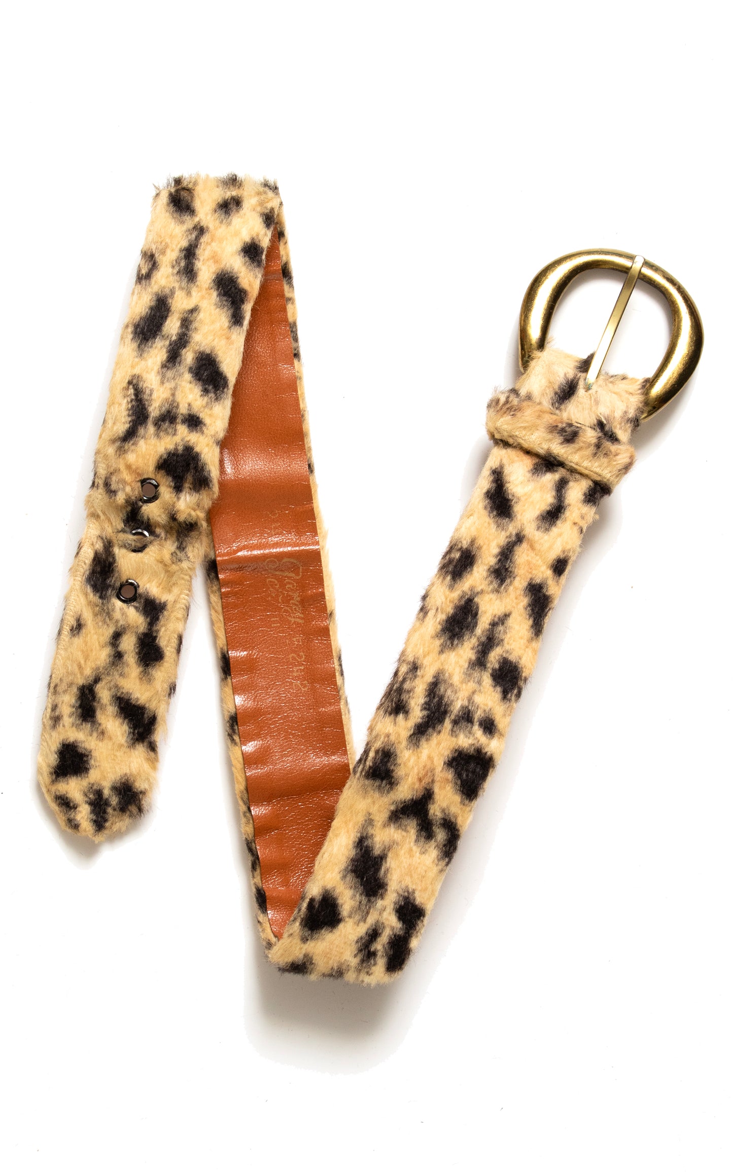 1950s 1960s Leopard Print Faux Fur Cinch Belt | x-small/small