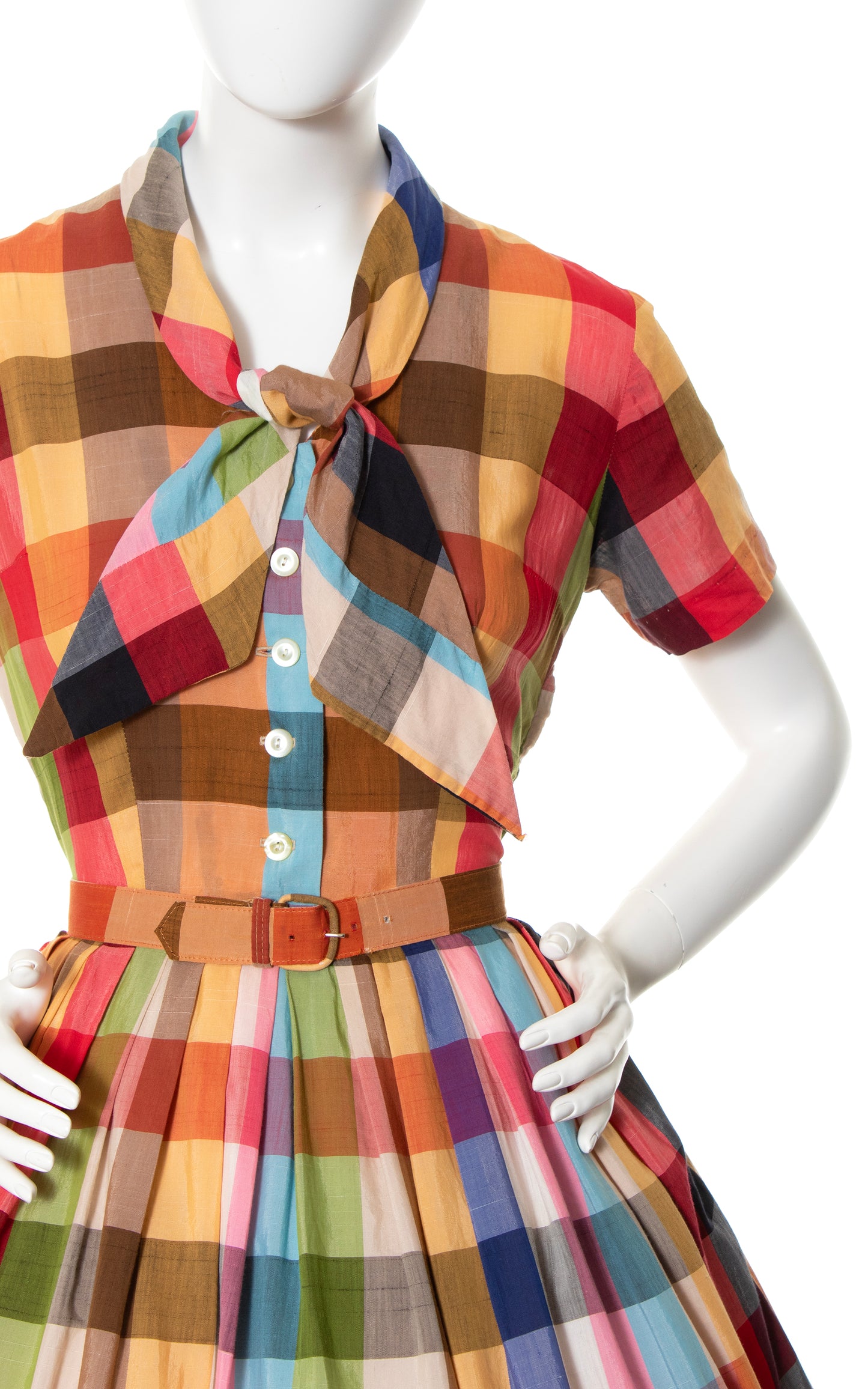 1950s Colorful Plaid Cotton Shirt Dress | medium