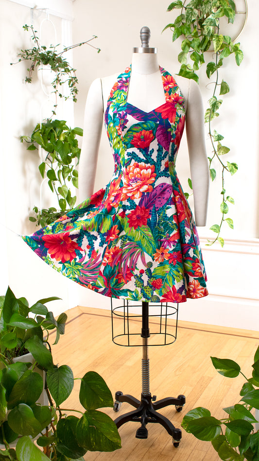 1990s Floral Cactus Halter Dress | medium