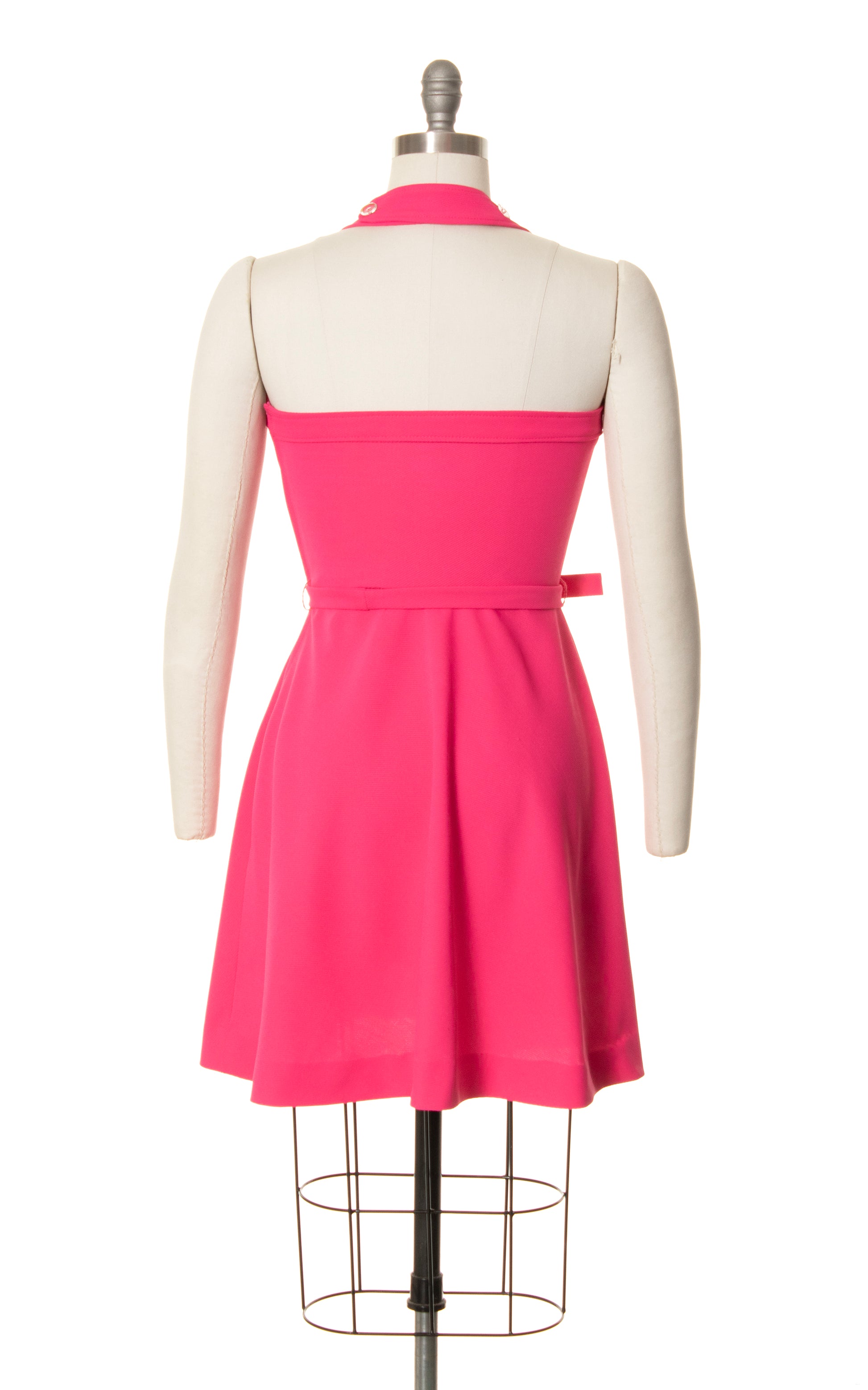 1970s Hot Pink Halter Skater Dress 1970s Hot Pink Halter Skater Dress