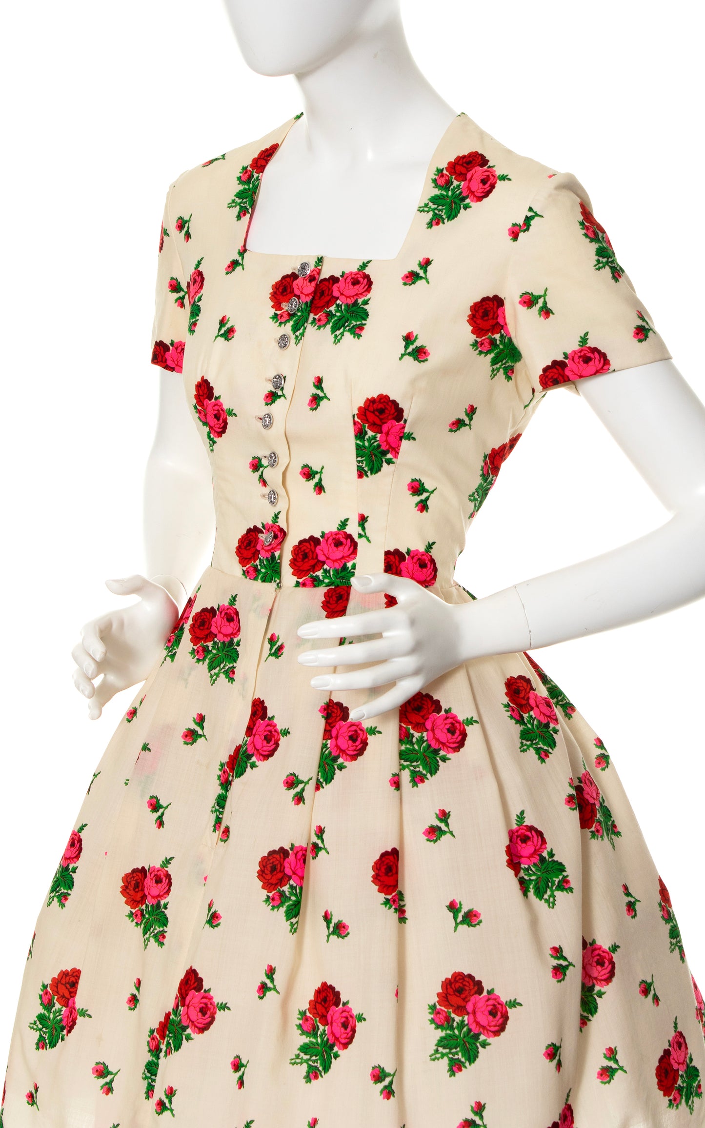 1970s Rose Print Shirtwaist Dress | medium/large