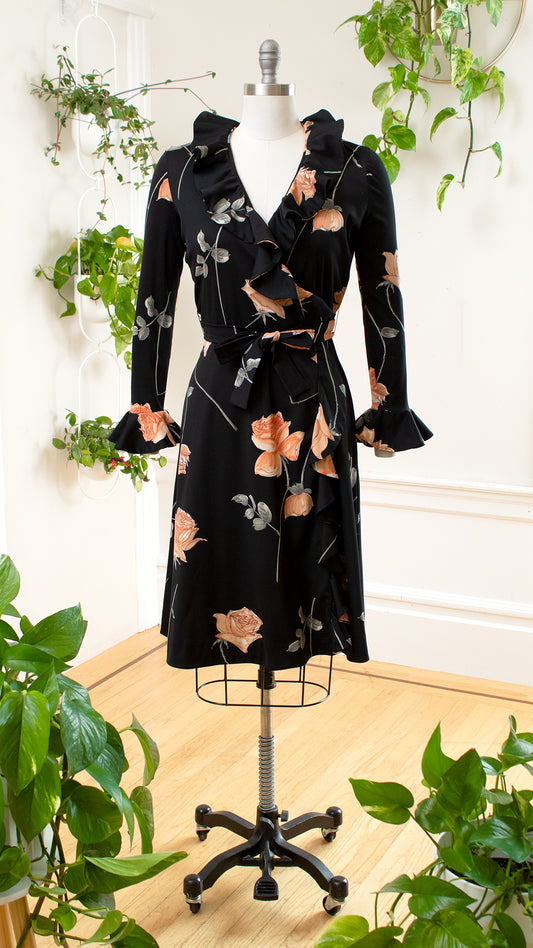 1970s Peach Rose Wrap Dress | small/medium
