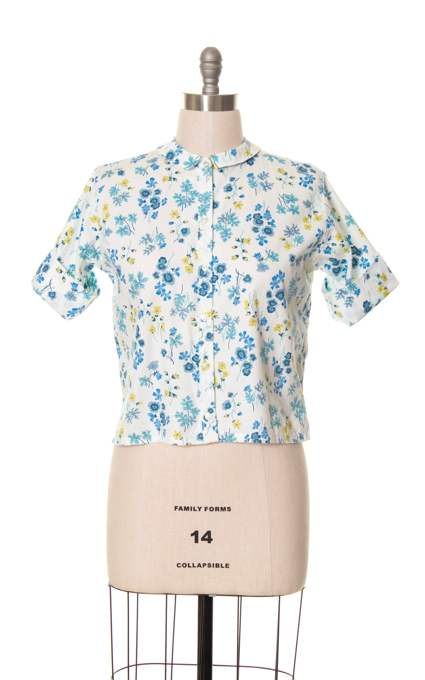 1960s Floral Cotton Short Sleeve Blouse | large