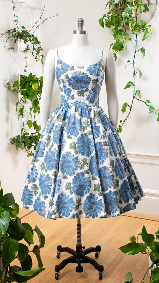 1950s Blue Floral Circle Skirt Sundress | small