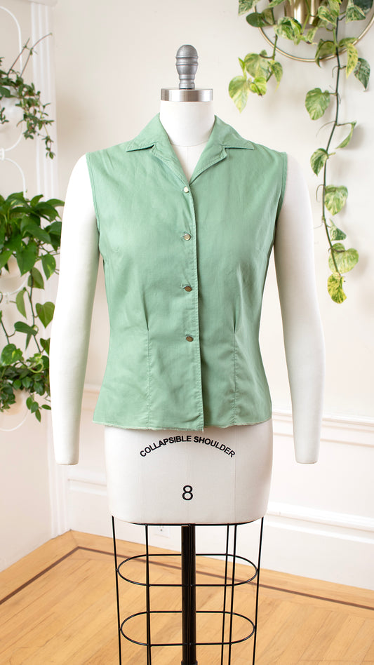 1950s Sage Green Sleeveless Blouse | small/medium