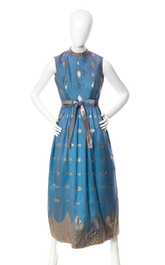 1960s Metallic Jacquard Party Dress | small