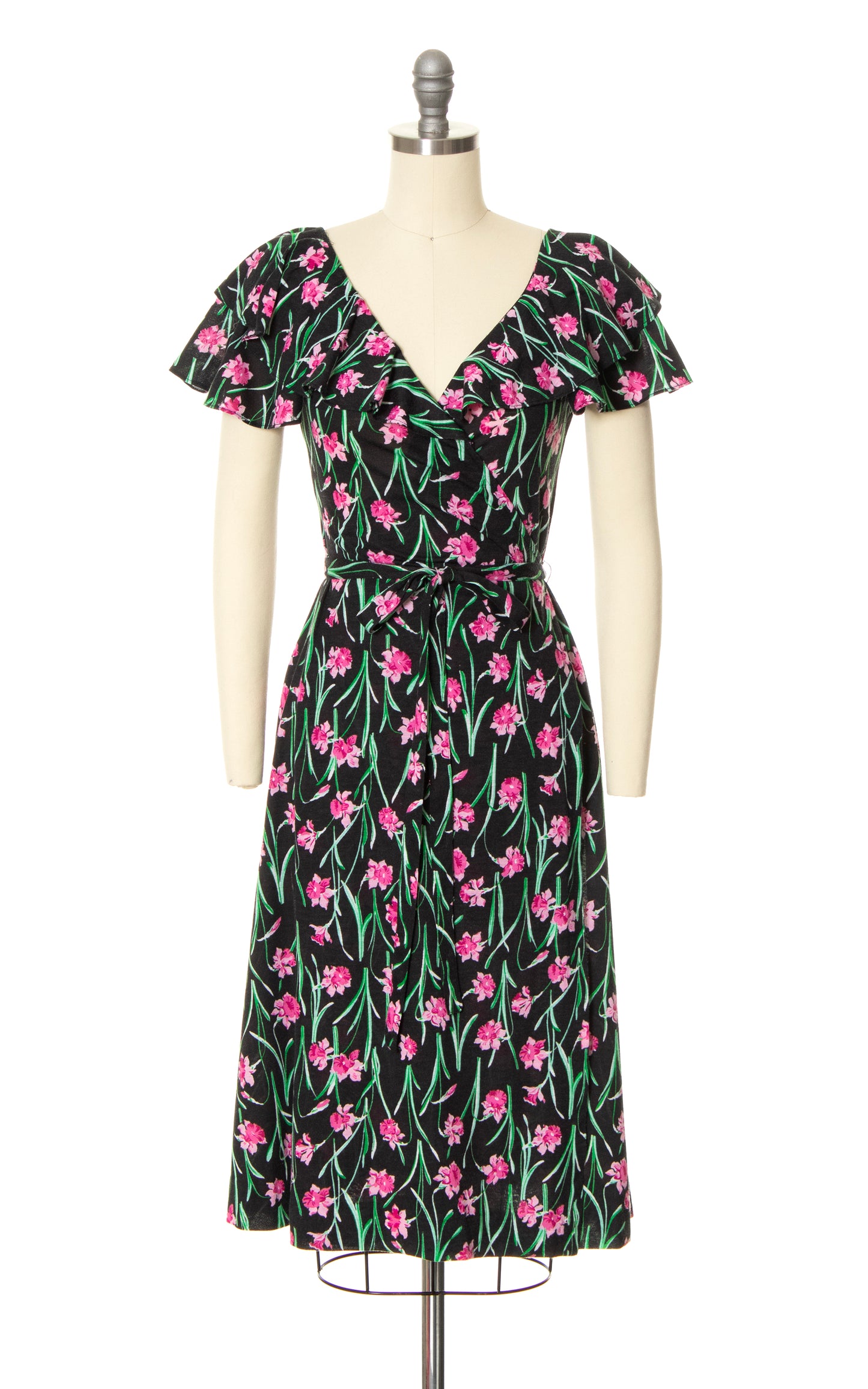1970s Floral Cotton Jersey Wrap Dress | x-small/small