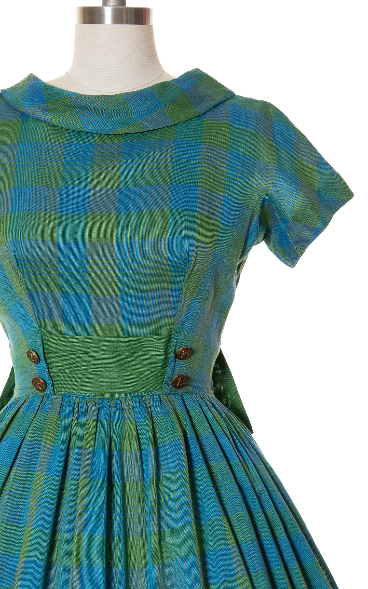 1960s Plaid Bow Back Dress | small/medium