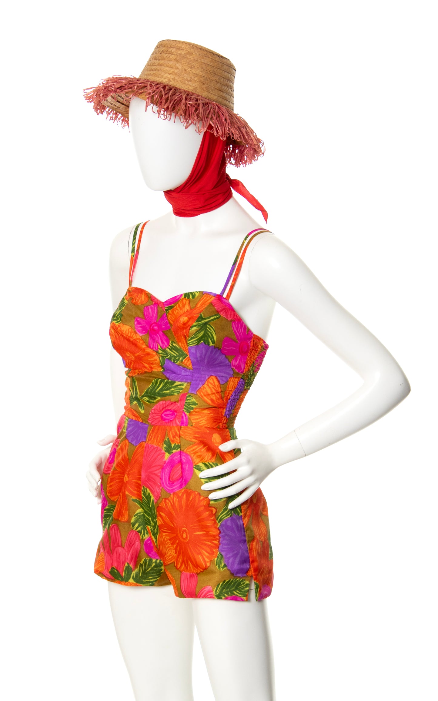 1960s Hawaiian Floral Shirred Romper | x-small/small