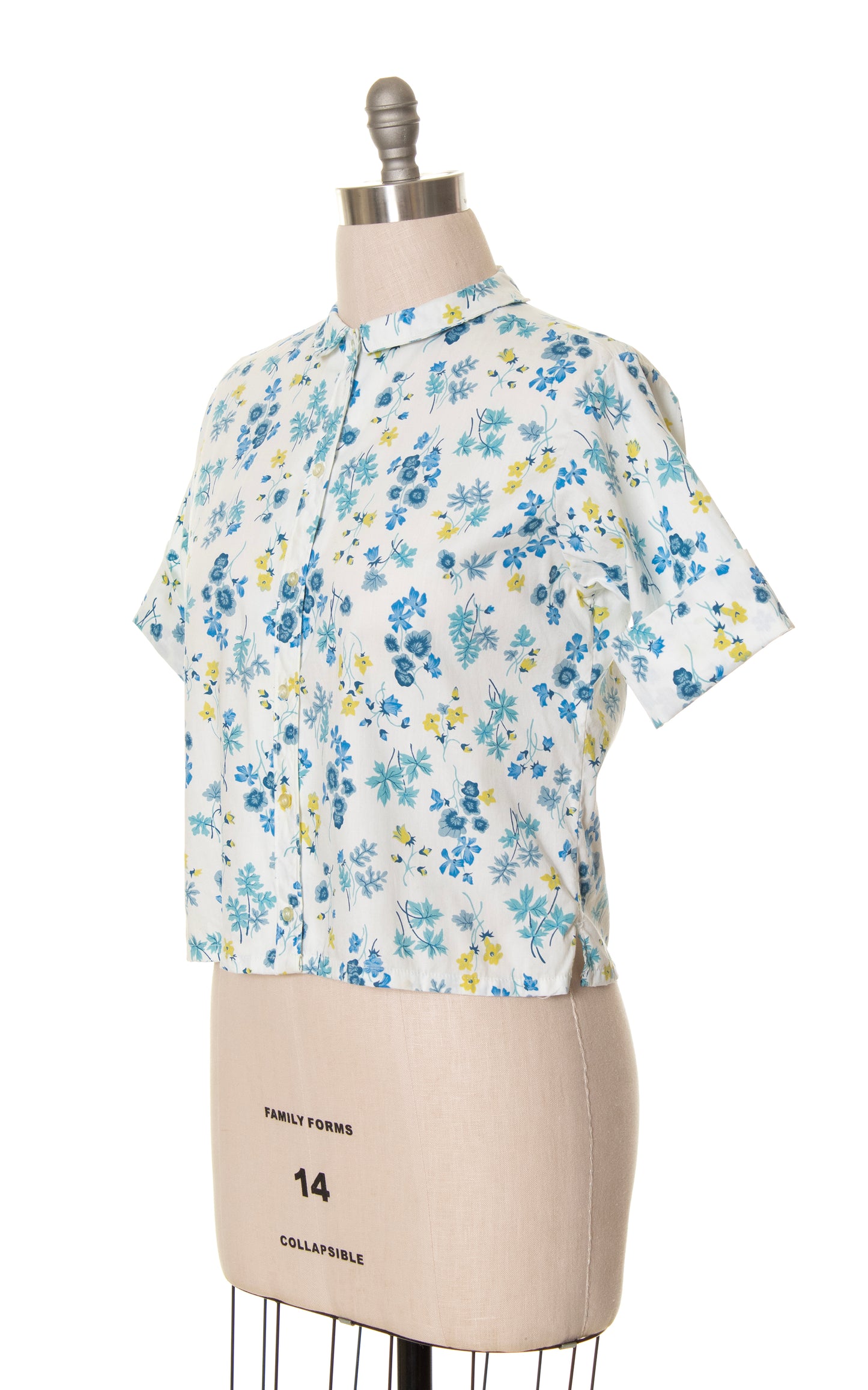 1960s Floral Cotton Short Sleeve Blouse | large