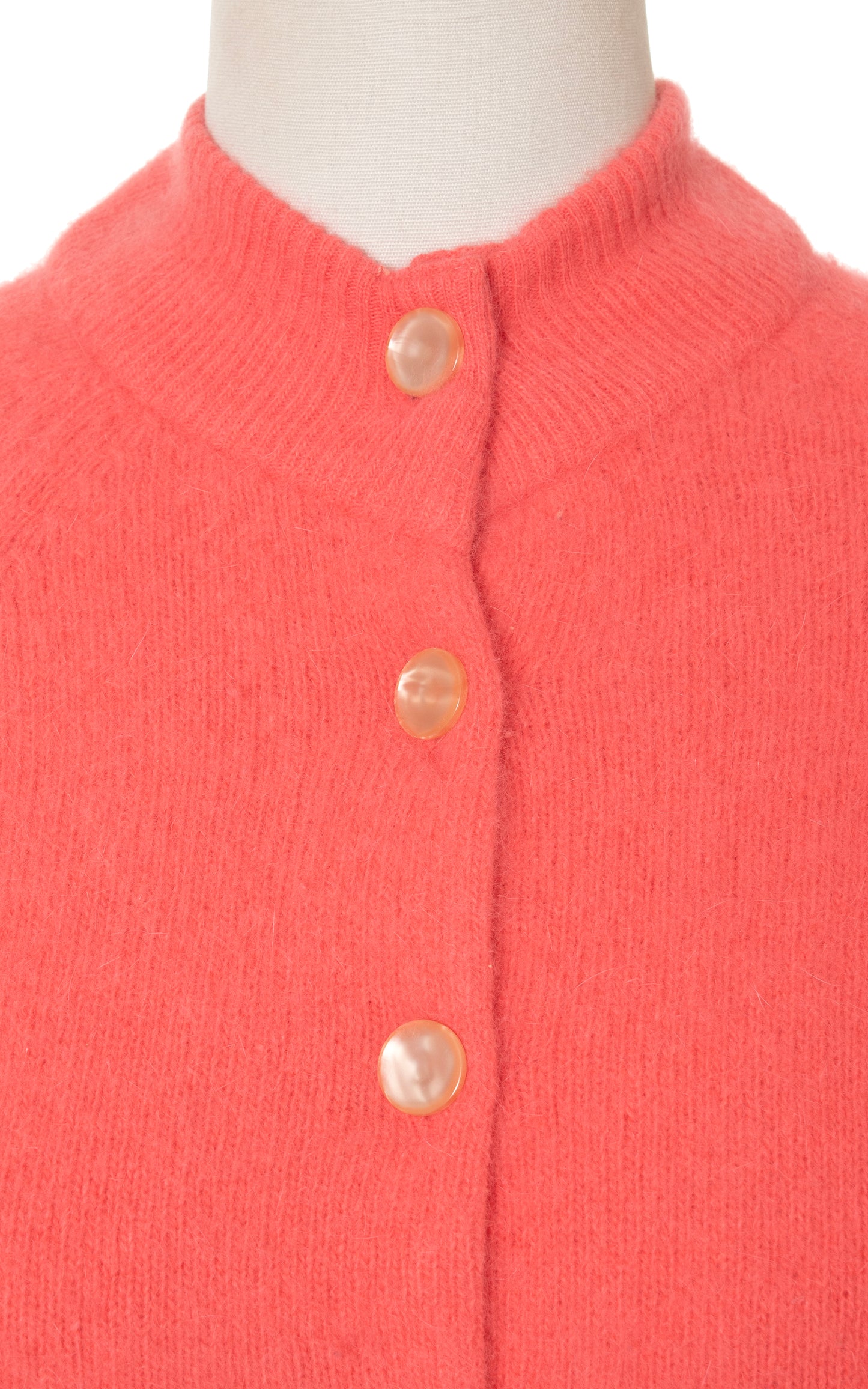 1950s 1960s Salmon Pink Knit Angora Wool Cardigan | small/medium