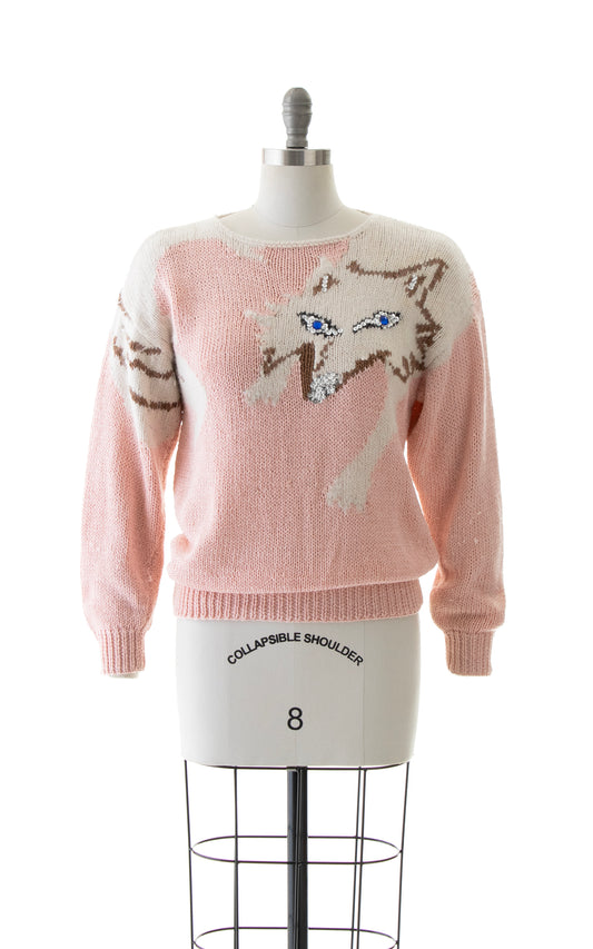 NEW ARRIVAL || 1980s Beaded Fox Knit Sweater | small/medium