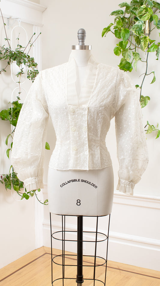 1950s Heart Embroidered Sheer Blouse | medium/large