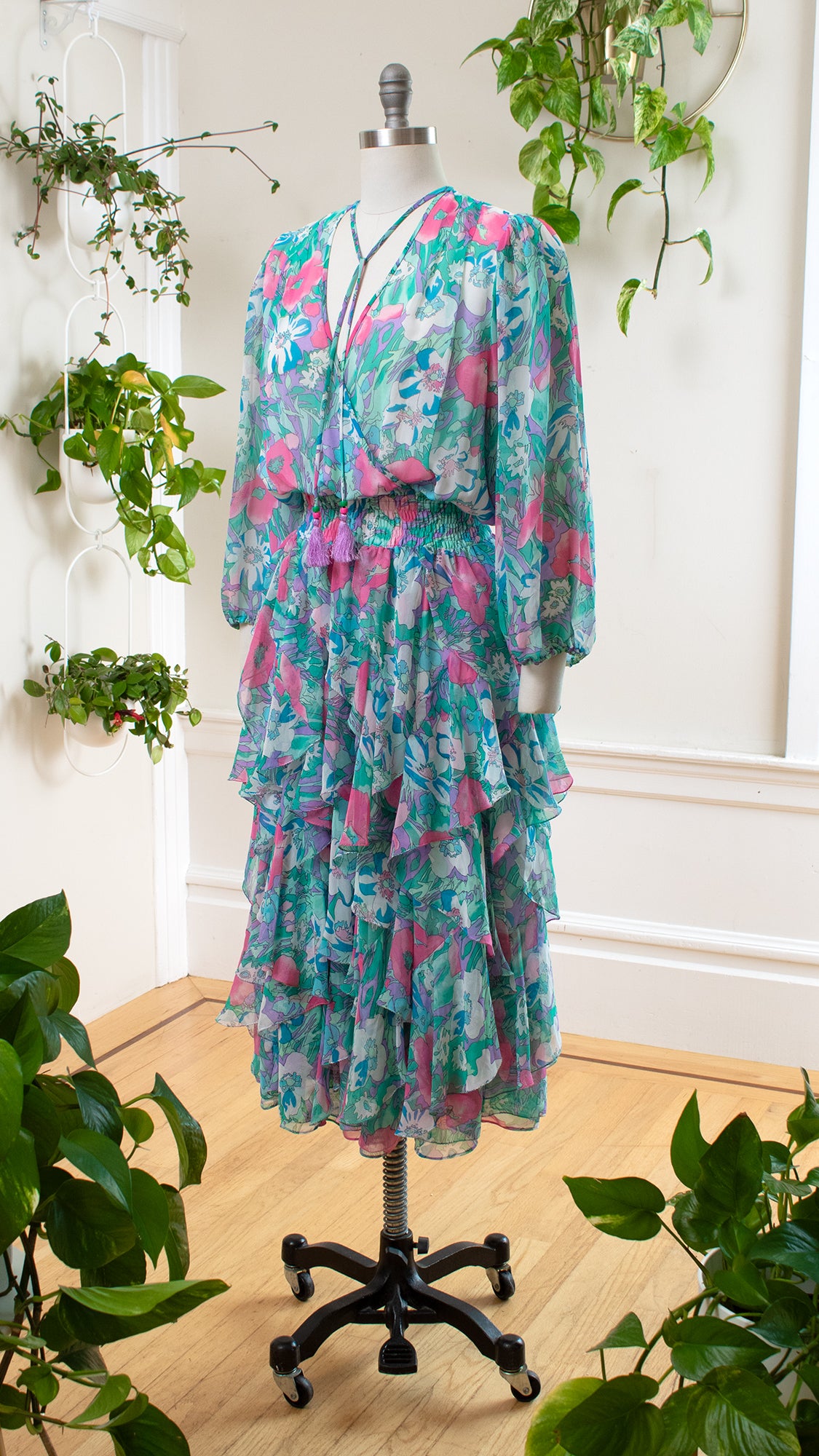 1980s DIANE FREIS Georgette Handkerchief Dress | small/medium/large