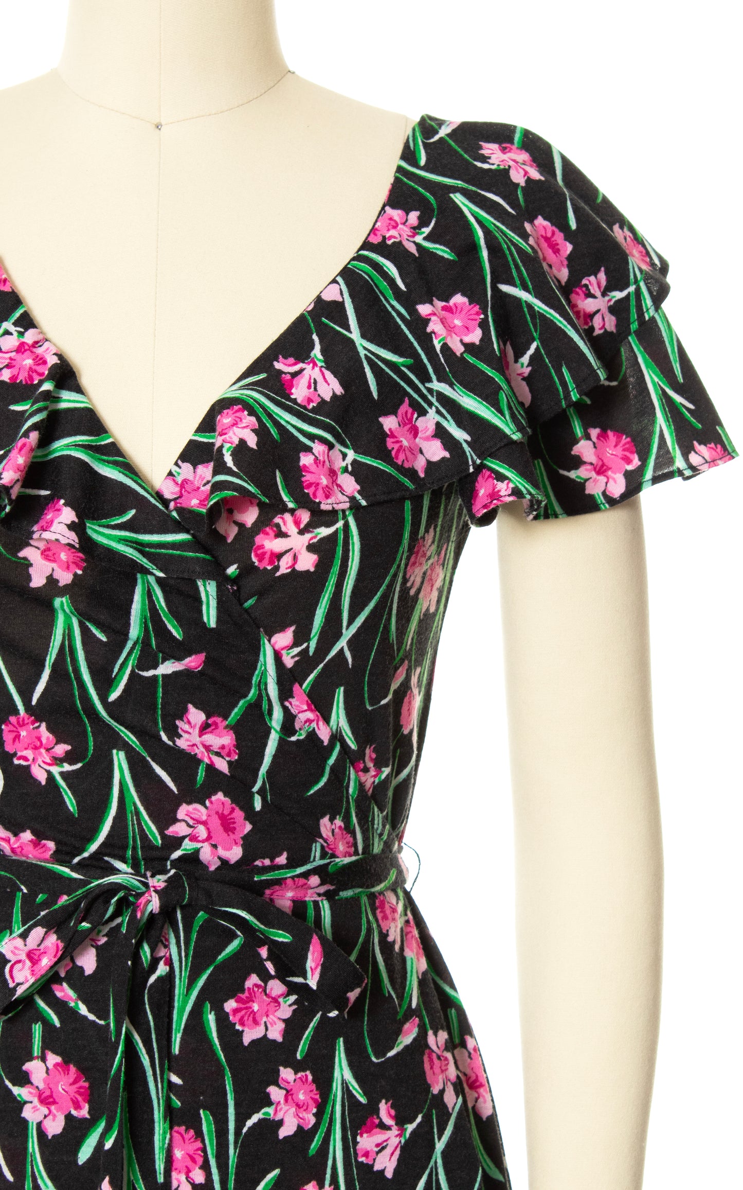 1970s Floral Cotton Jersey Wrap Dress | x-small/small