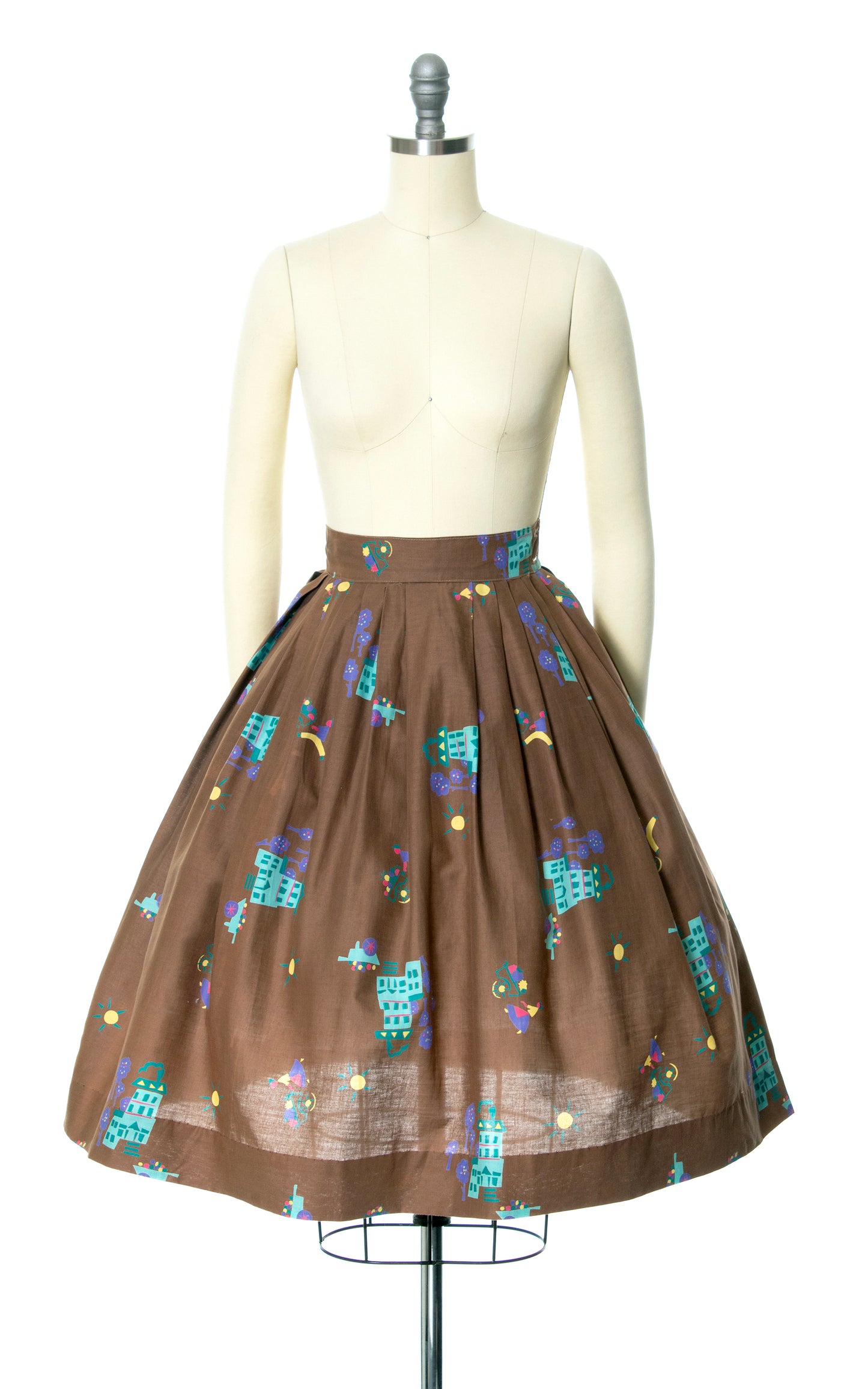 1950s Fantasy Castle Novelty Print Skirt | x-small