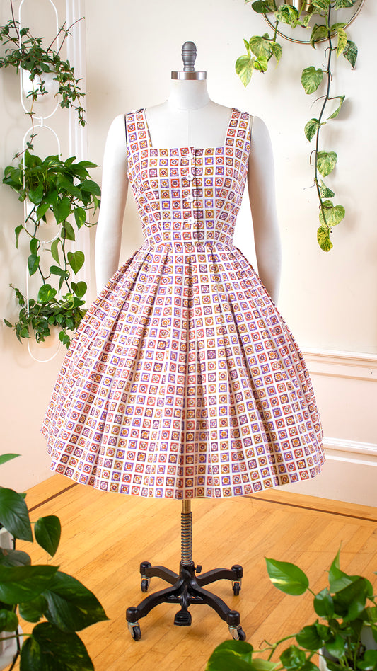 NEW ⭐️ 1950s Geometric Cotton Shirtwaist Dress | small