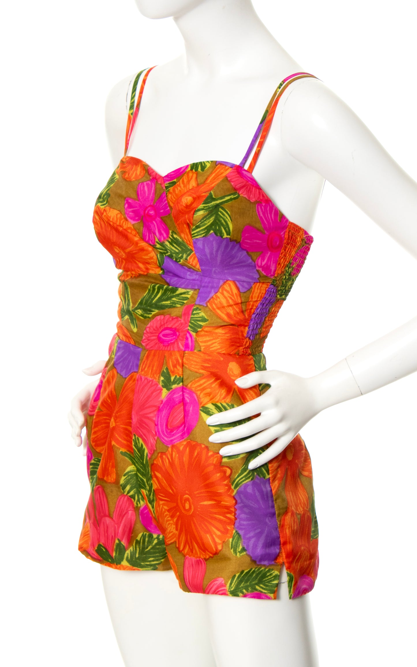 1960s Hawaiian Floral Shirred Romper | x-small/small