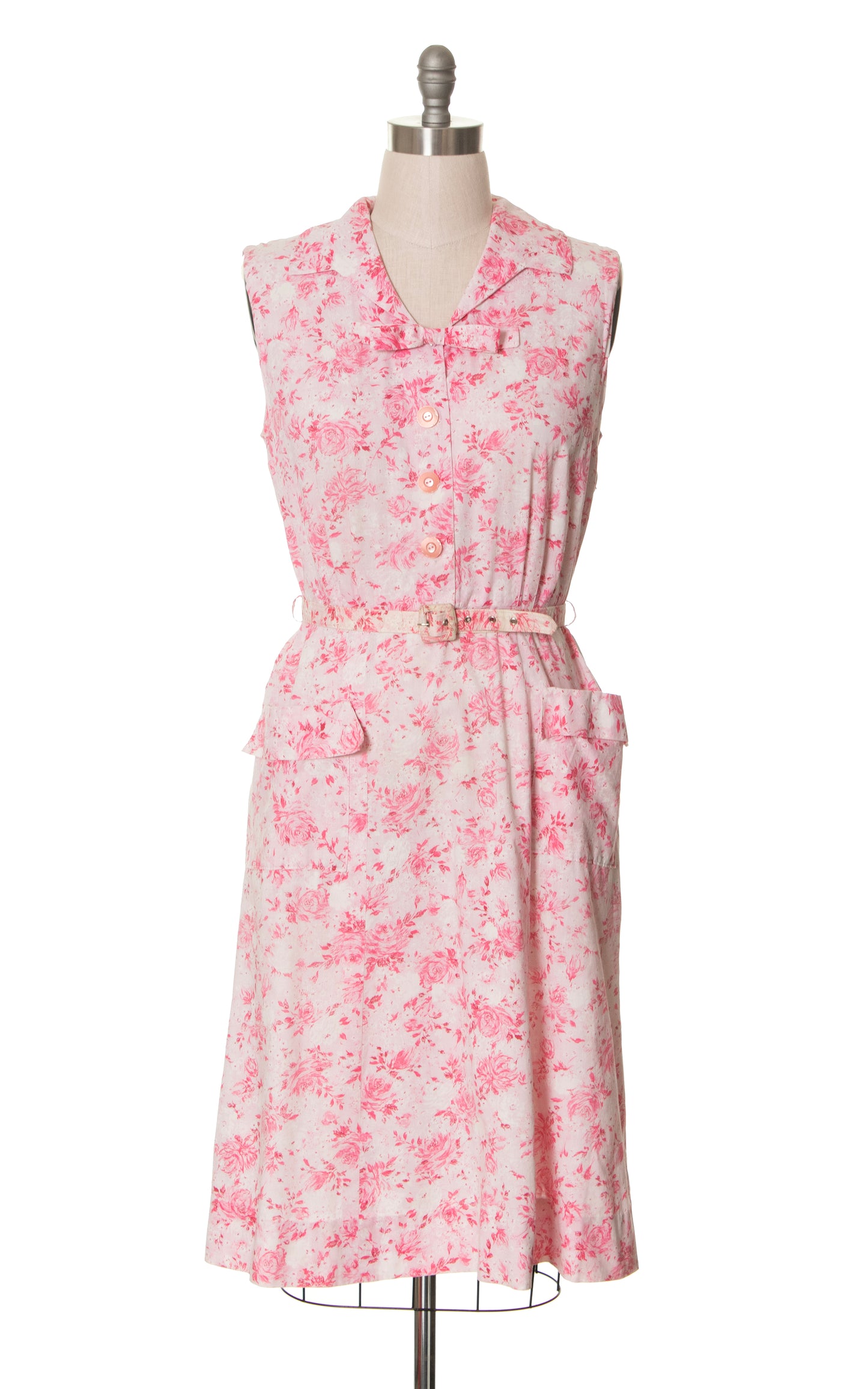 1950s Pink Floral Cotton Sundress with Pockets | large