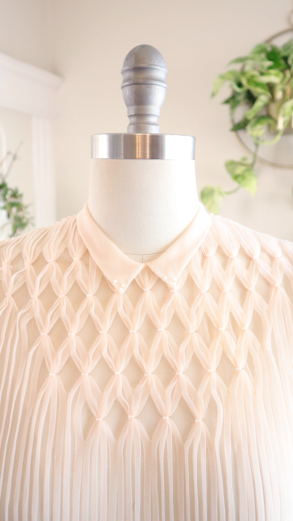 1950s Sheer Pink Nylon Pintuck Blouse | medium/large