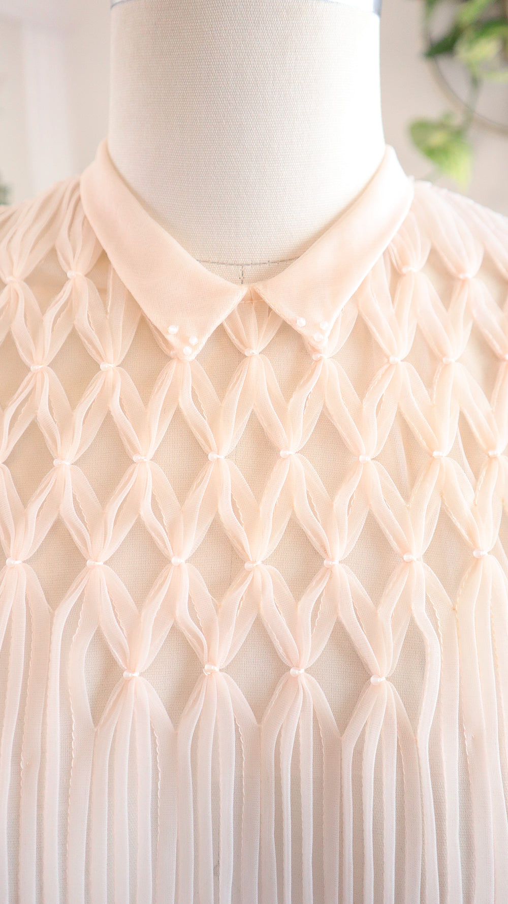 1950s Sheer Pink Nylon Pintuck Blouse | medium/large