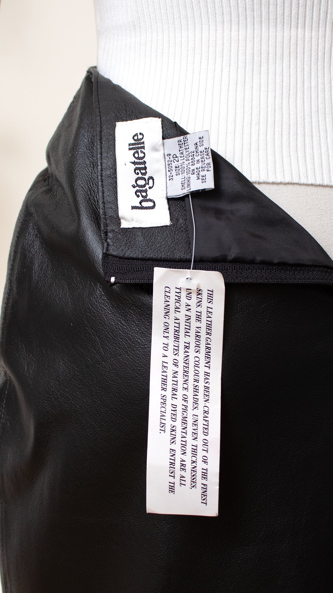 1980s Deadstock Black Leather Pencil Skirt | small