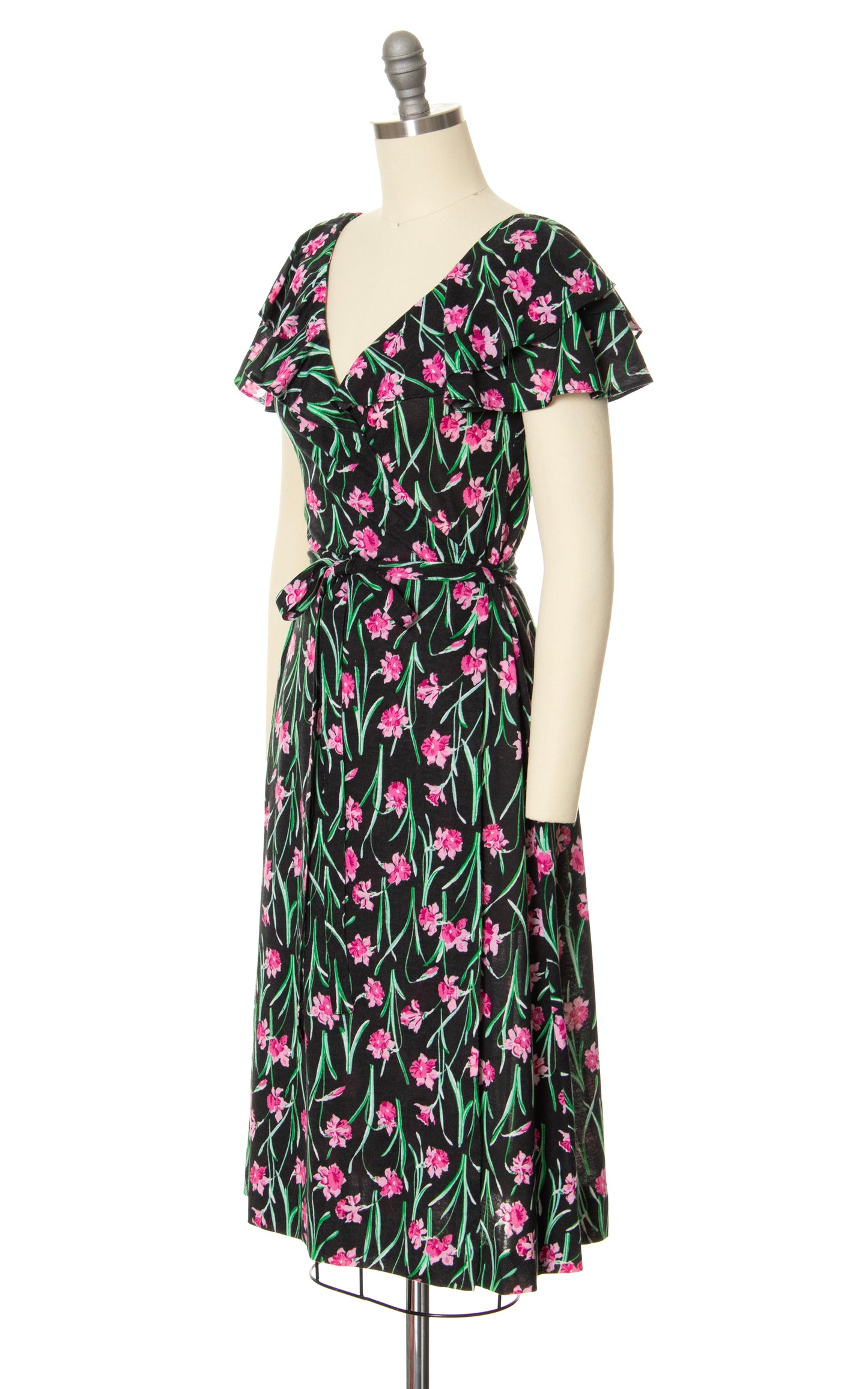 1970s Floral Cotton Jersey Wrap Dress | x-small/small