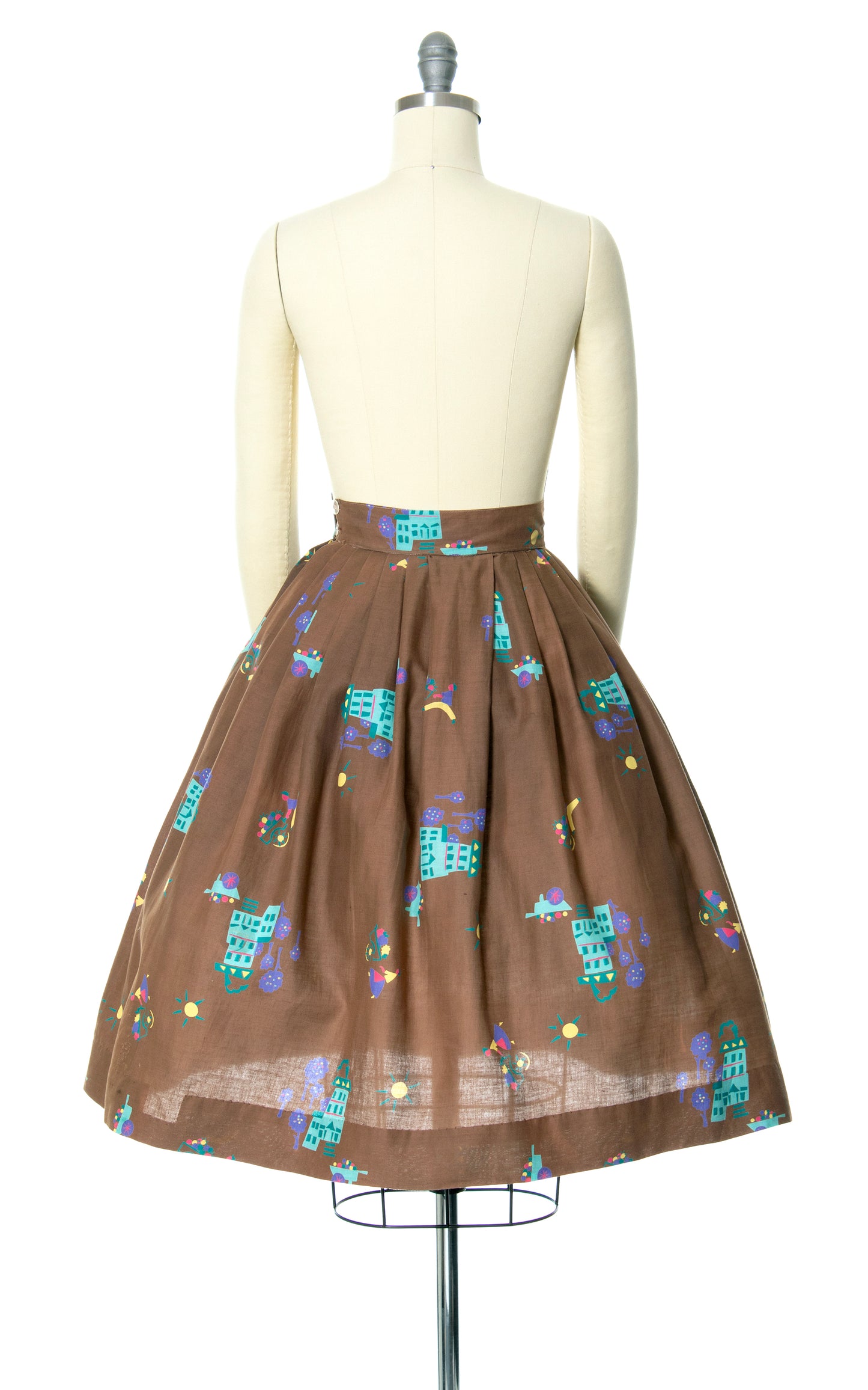 1950s Fantasy Castle Novelty Print Skirt | x-small