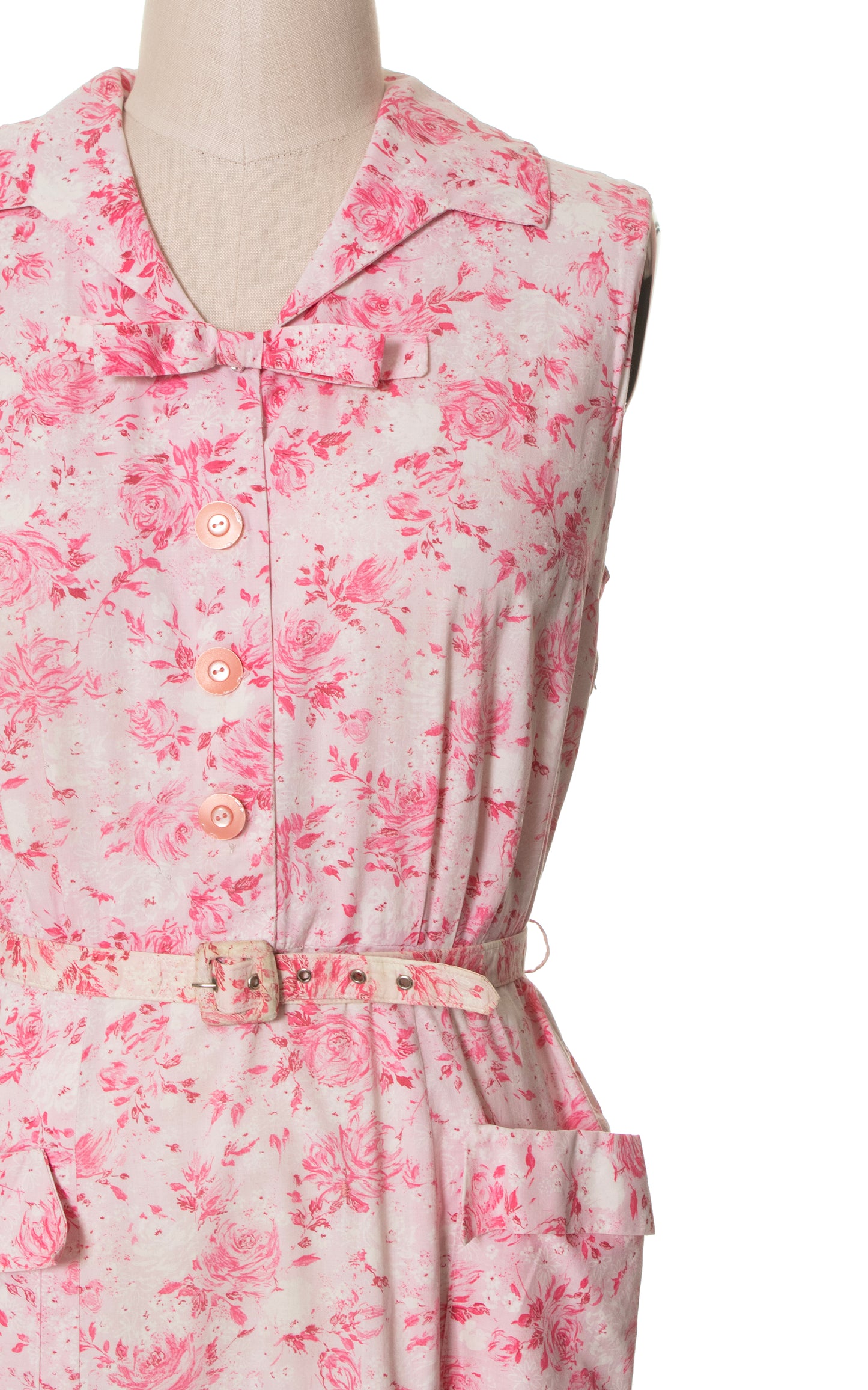 1950s Pink Floral Cotton Sundress with Pockets | large