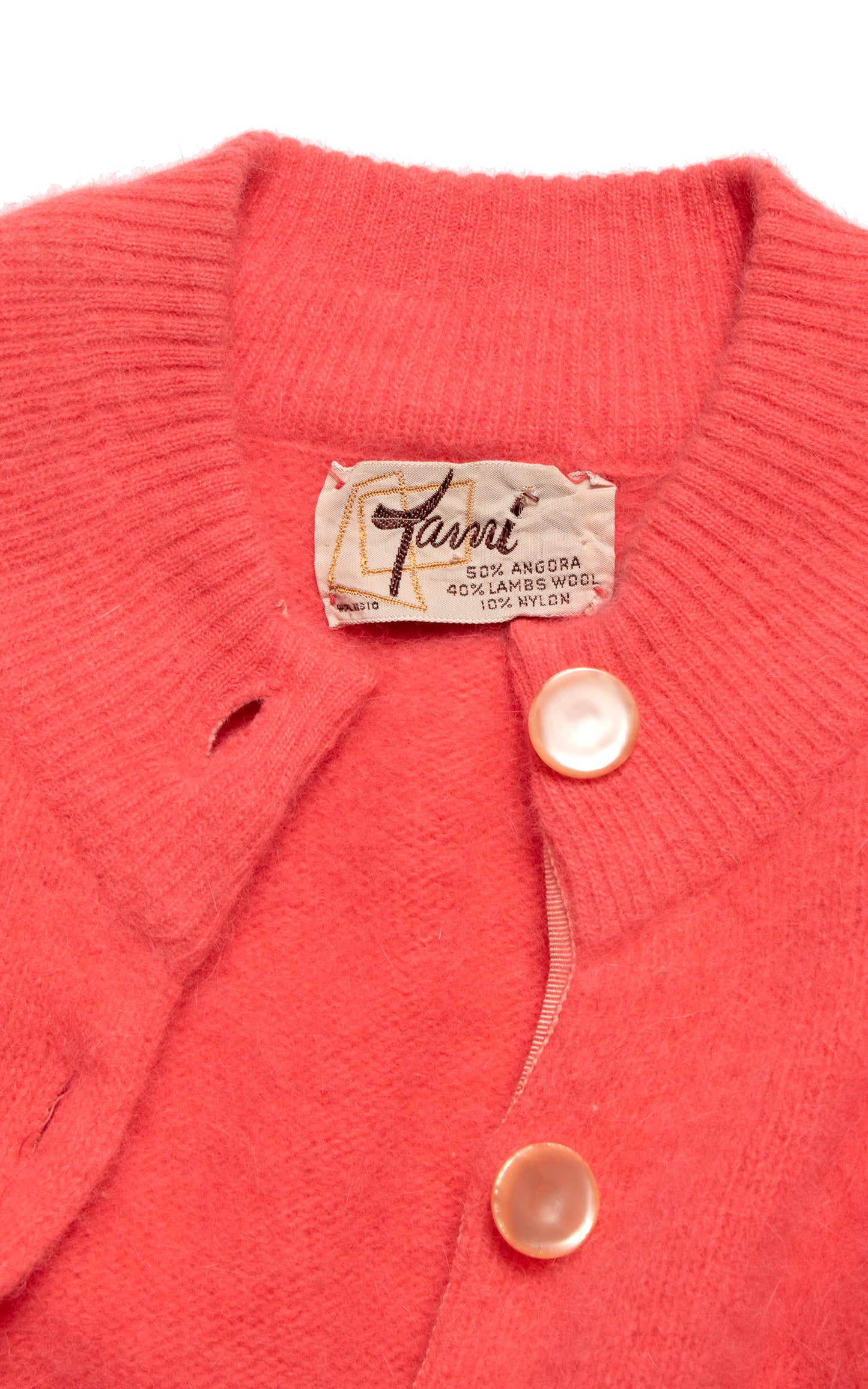 1950s 1960s Salmon Pink Knit Angora Wool Cardigan | small/medium