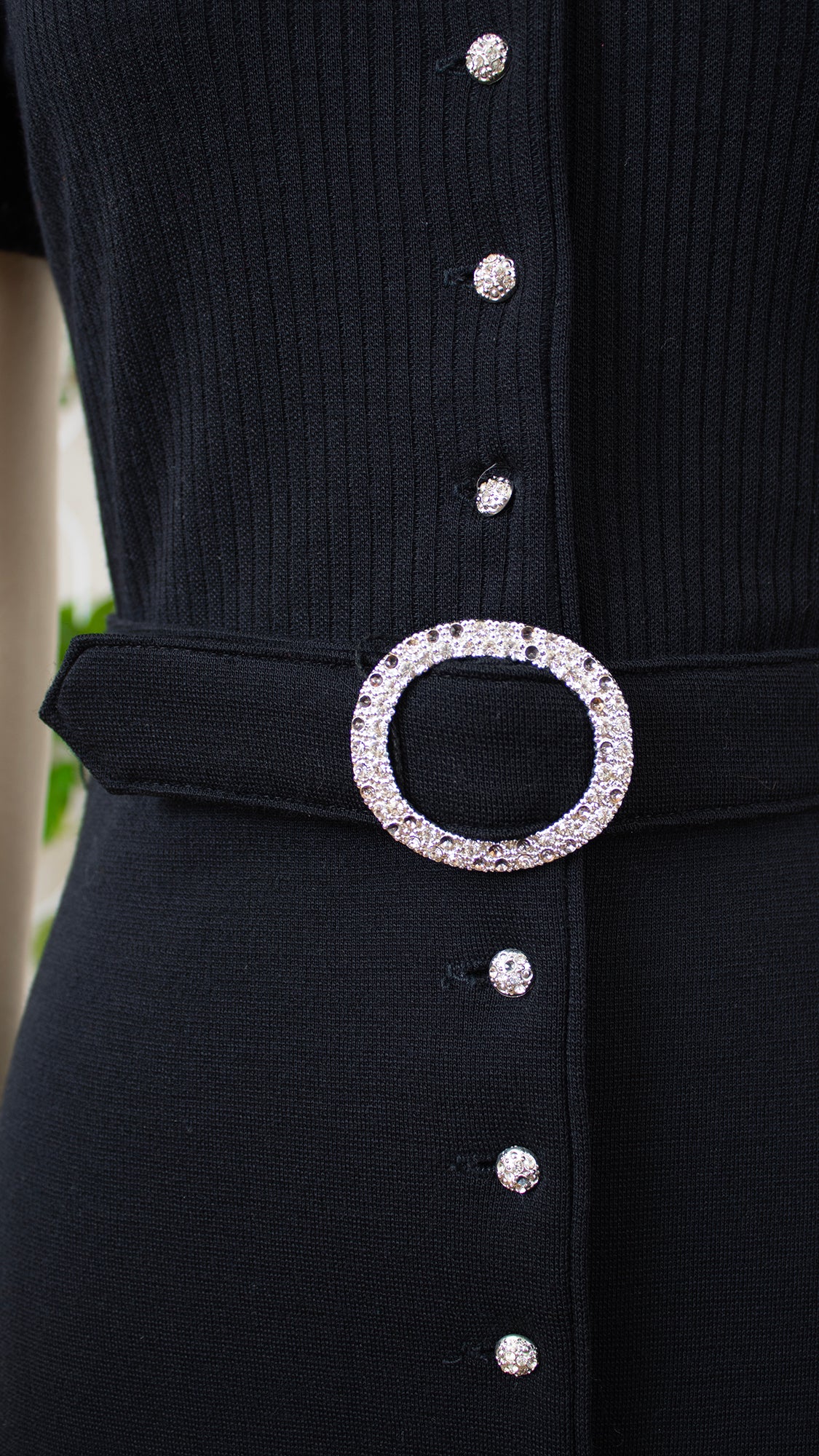 1970s Rhinestone Buttons Black Knit Maxi Dress | x-small/small