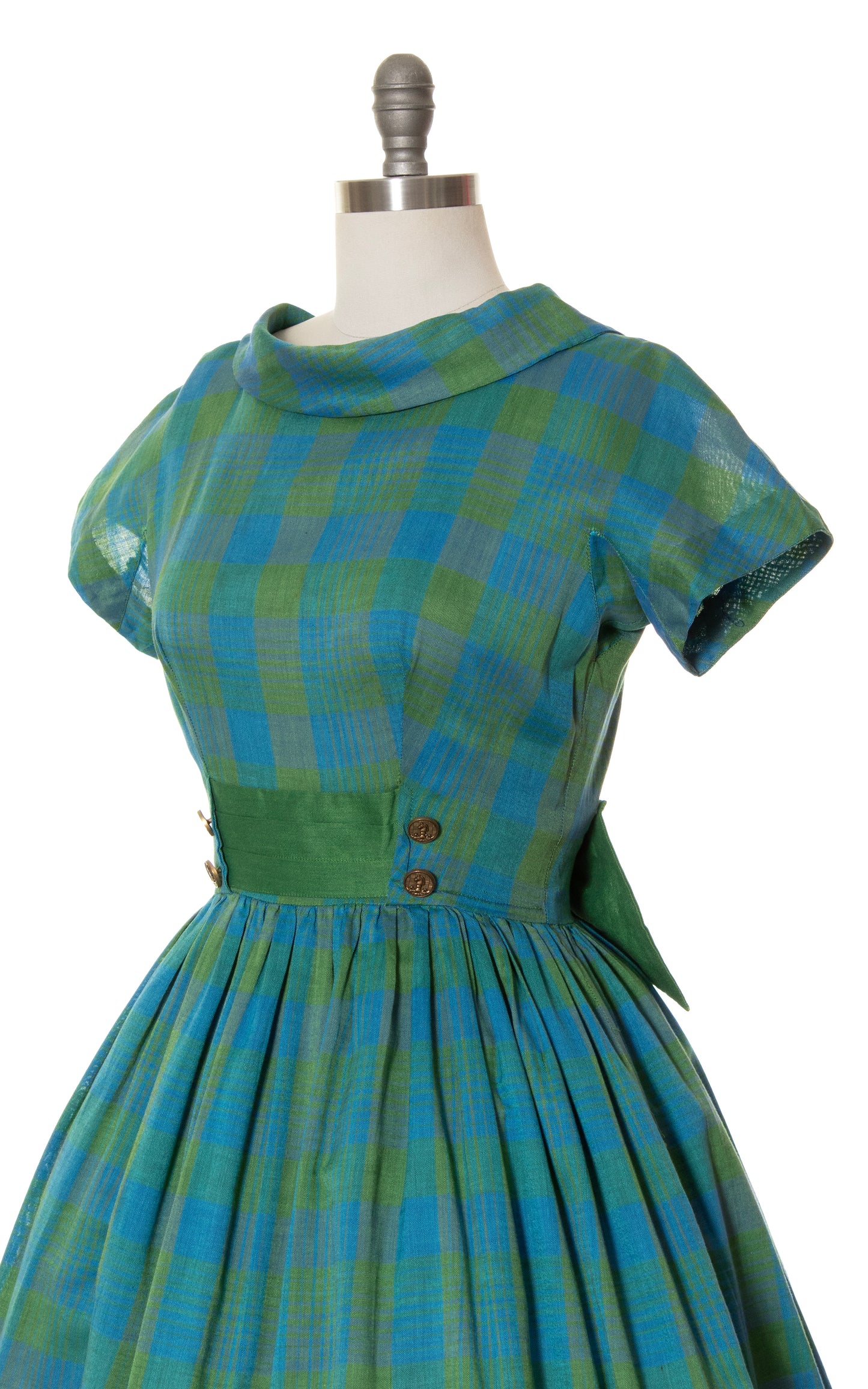 1960s Plaid Bow Back Dress | small/medium