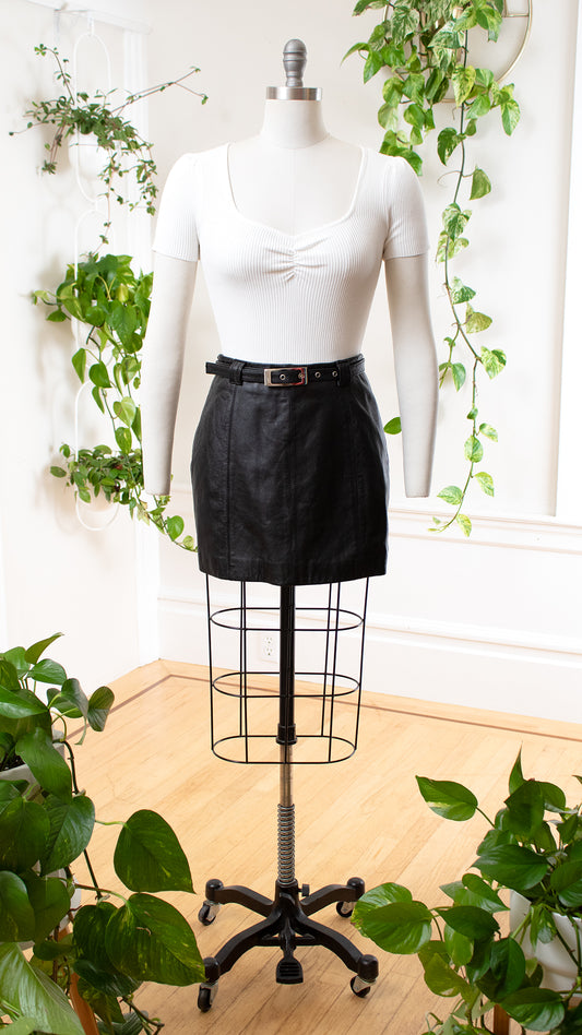 2000s Y2K WILSONS Black Leather Mini Skirt | small