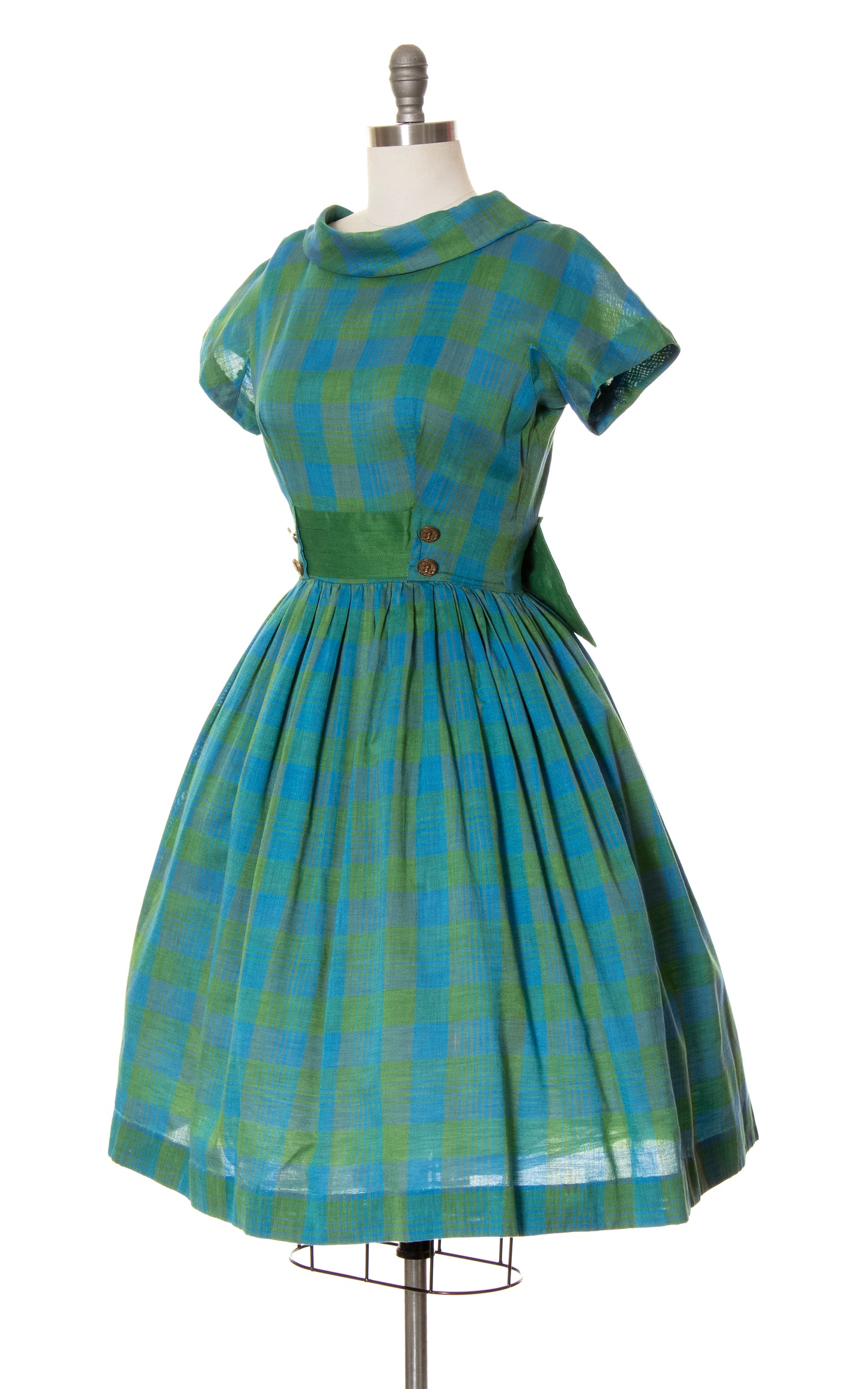 1960s Plaid Bow Back Dress | small/medium