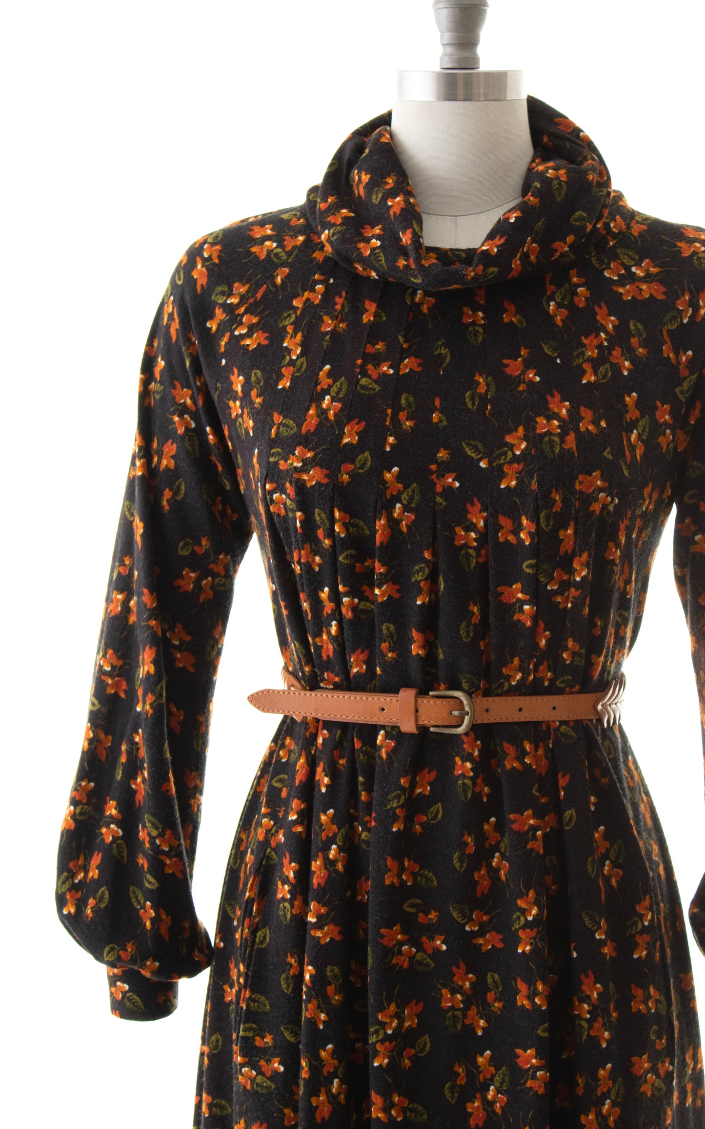 1970s Floral Jersey Trapeze Dress with Pockets | x-small/small/medium