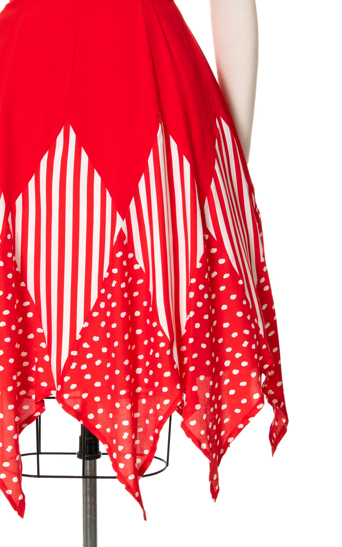 1970s Red Polka Dot Striped Handkerchief Dress | medium/large