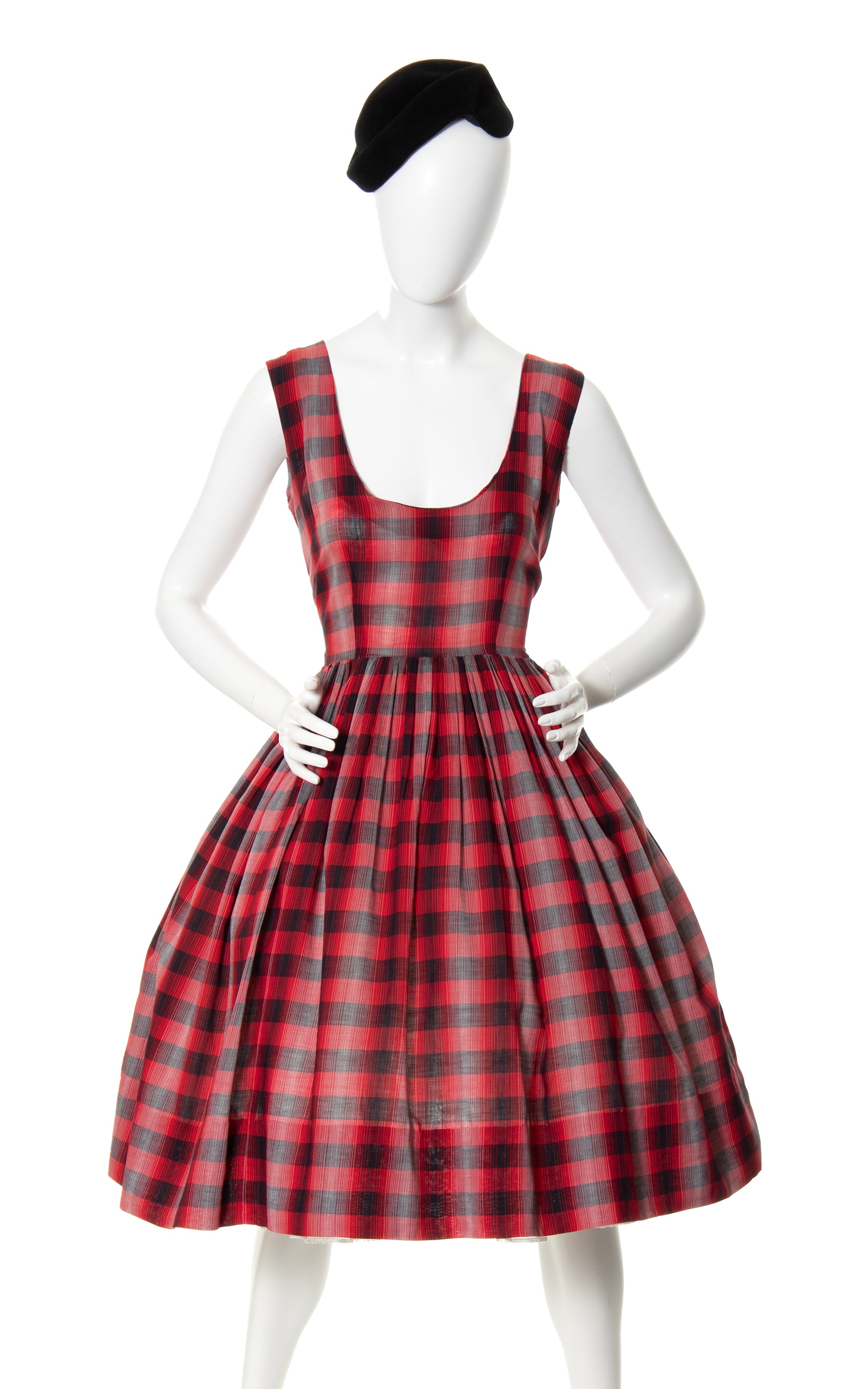 1950s Red Plaid Cotton Dress 1950s Red Plaid Cotton Dress