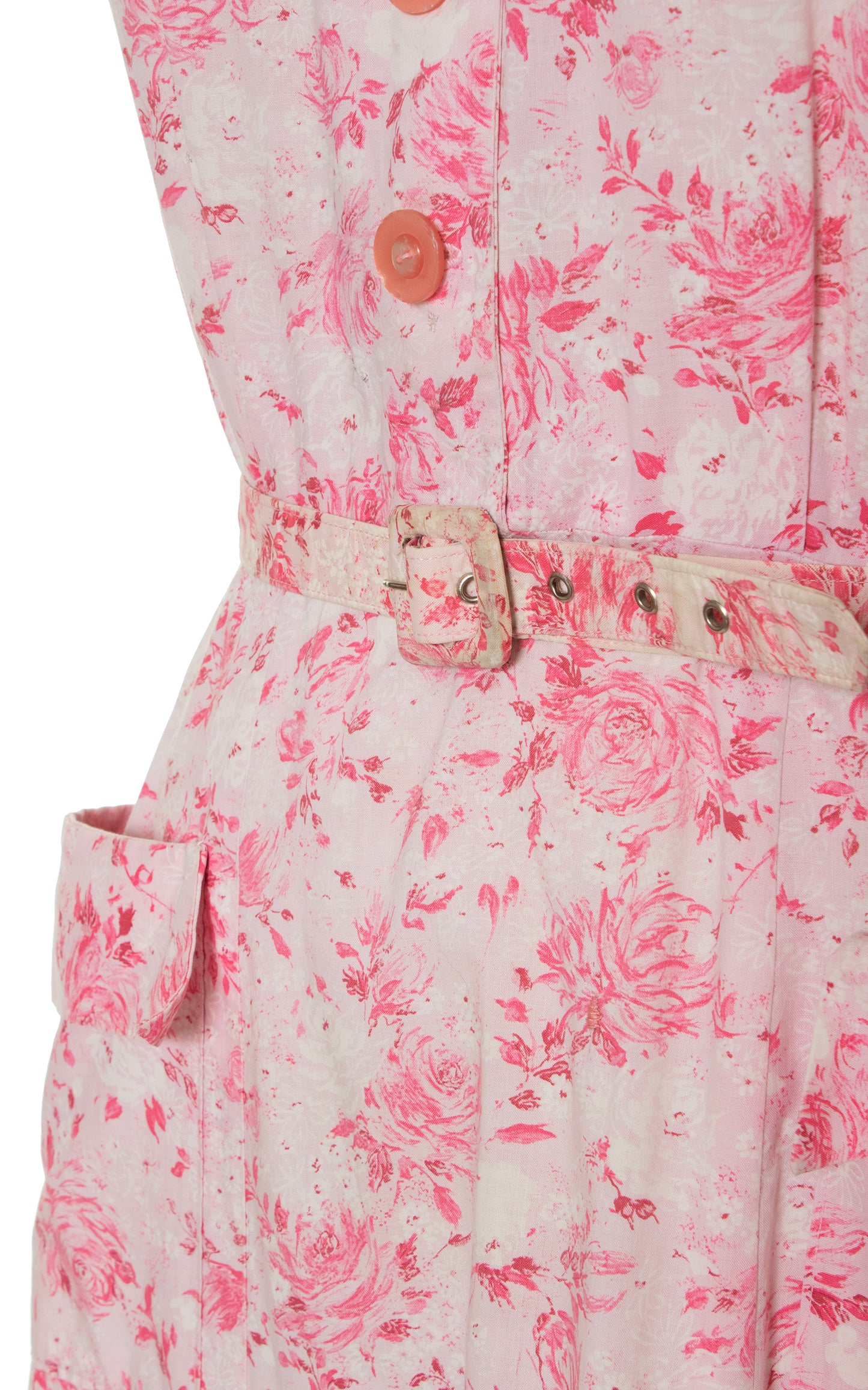 1950s Pink Floral Cotton Sundress with Pockets | large