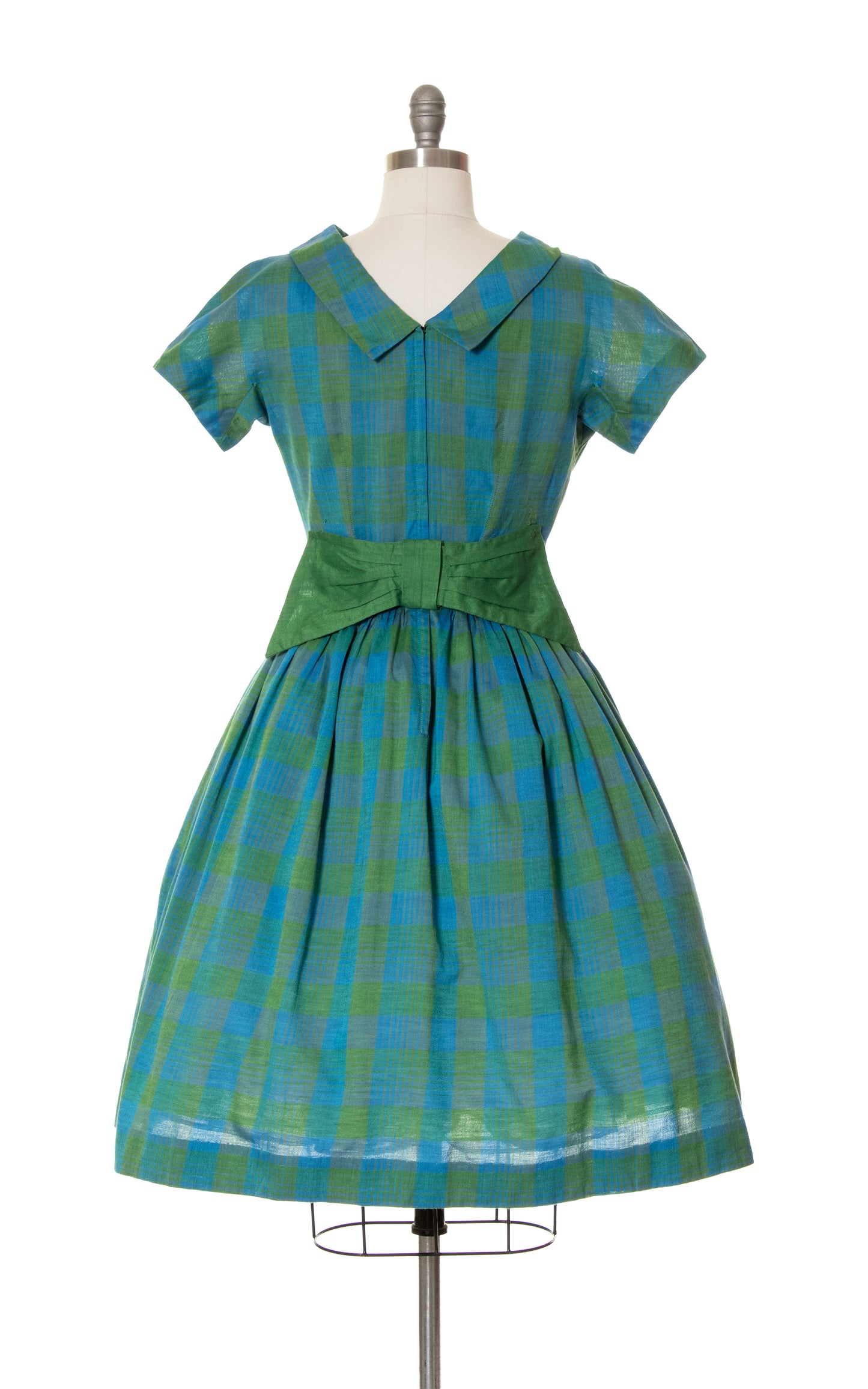 1960s Plaid Bow Back Dress | small/medium