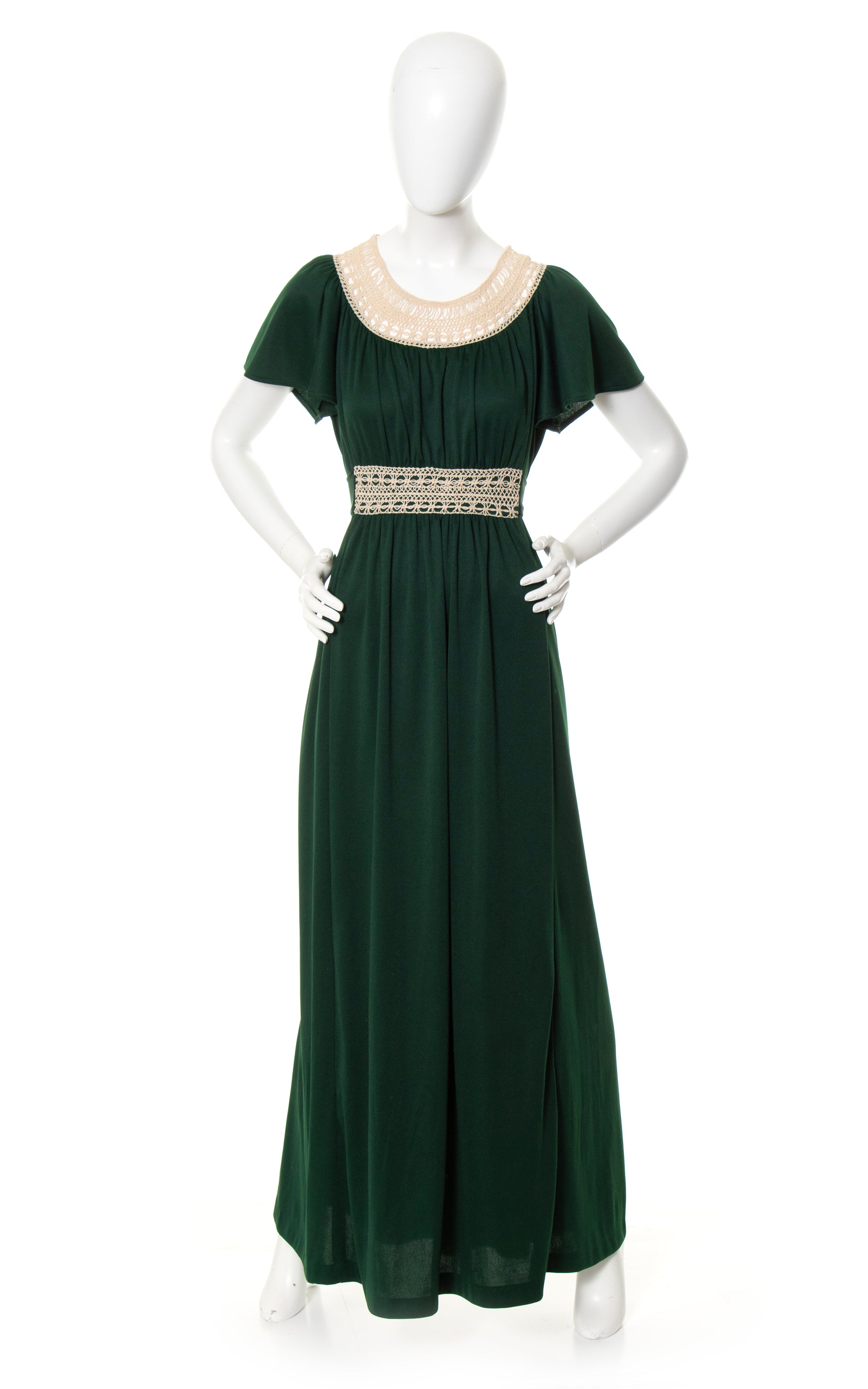 1970s Crochet Trim Jersey Maxi Dress | x-small/small/medium/large Birthday Life Vintage 1970s Crochet Trim Jersey Maxi Dress | x-small/small/medium/large Birthday Life Vintage