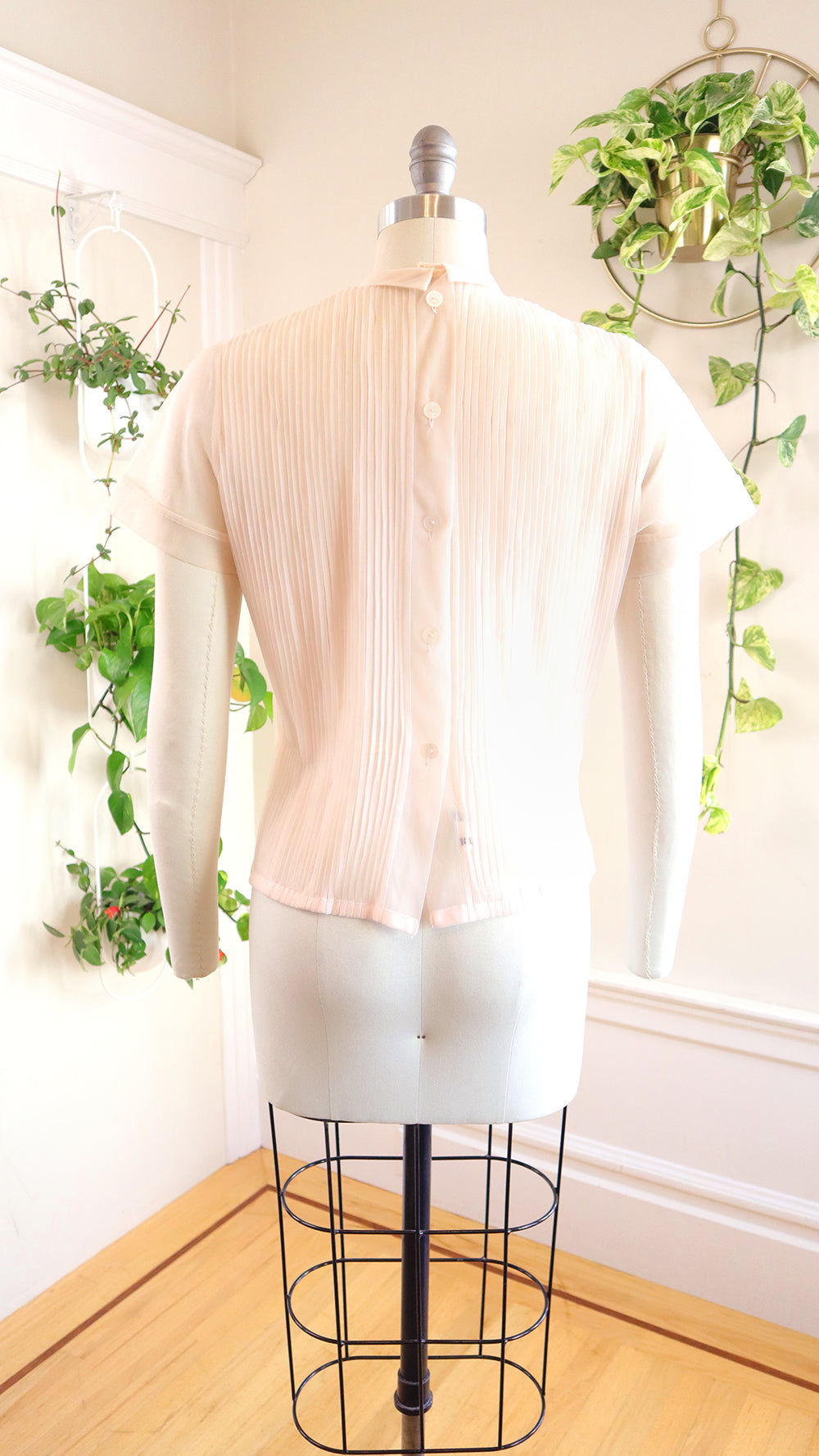 1950s Sheer Pink Nylon Pintuck Blouse | medium/large