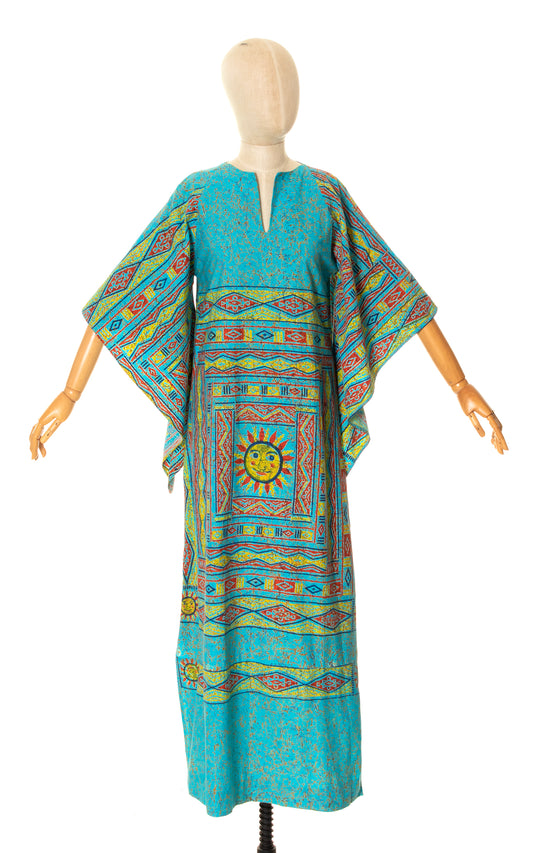 1970s Sun Print Angel Sleeve Maxi Dress | small/medium