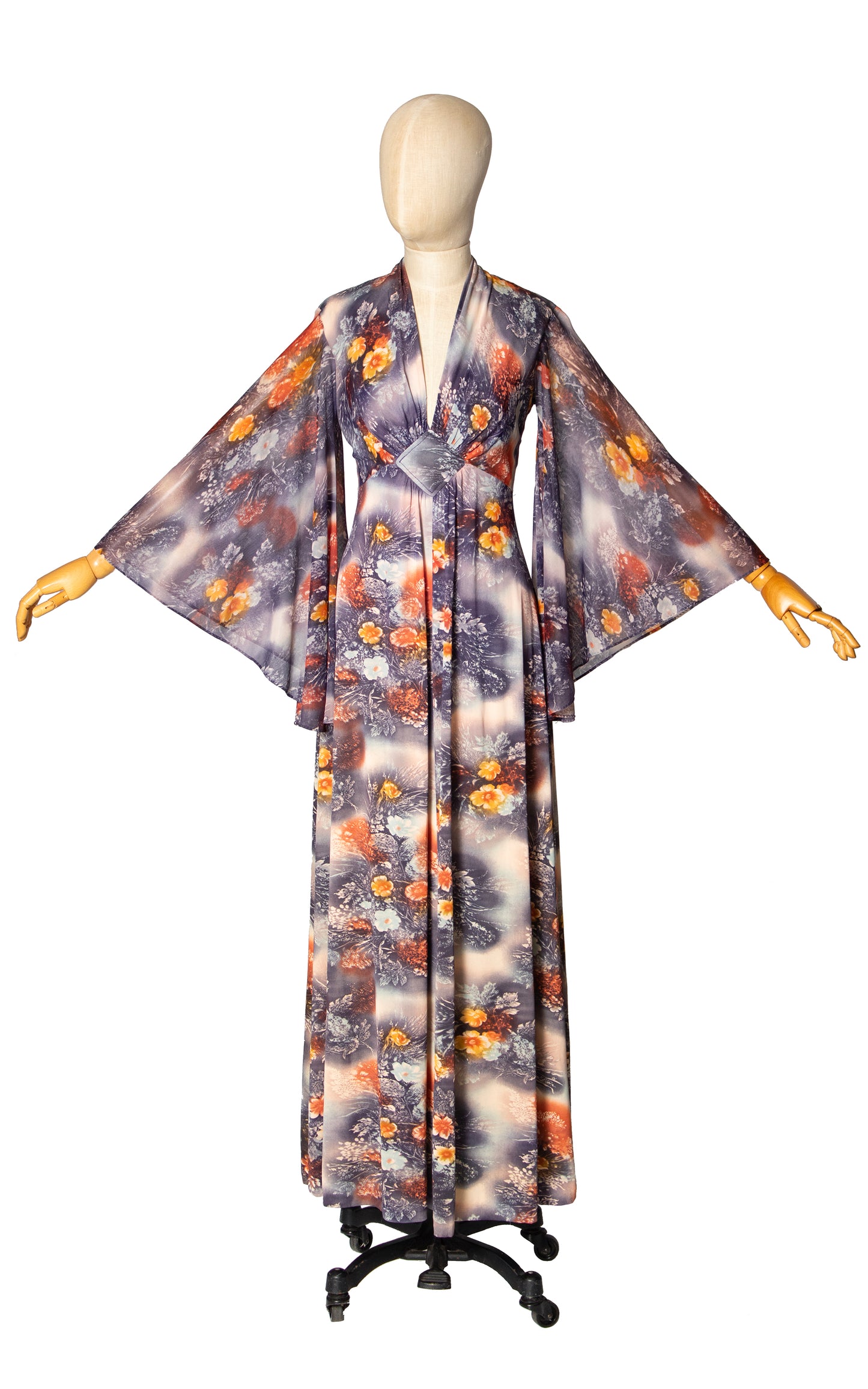 1970s Floral Angel Sleeve Maxi Dress | x-small/small