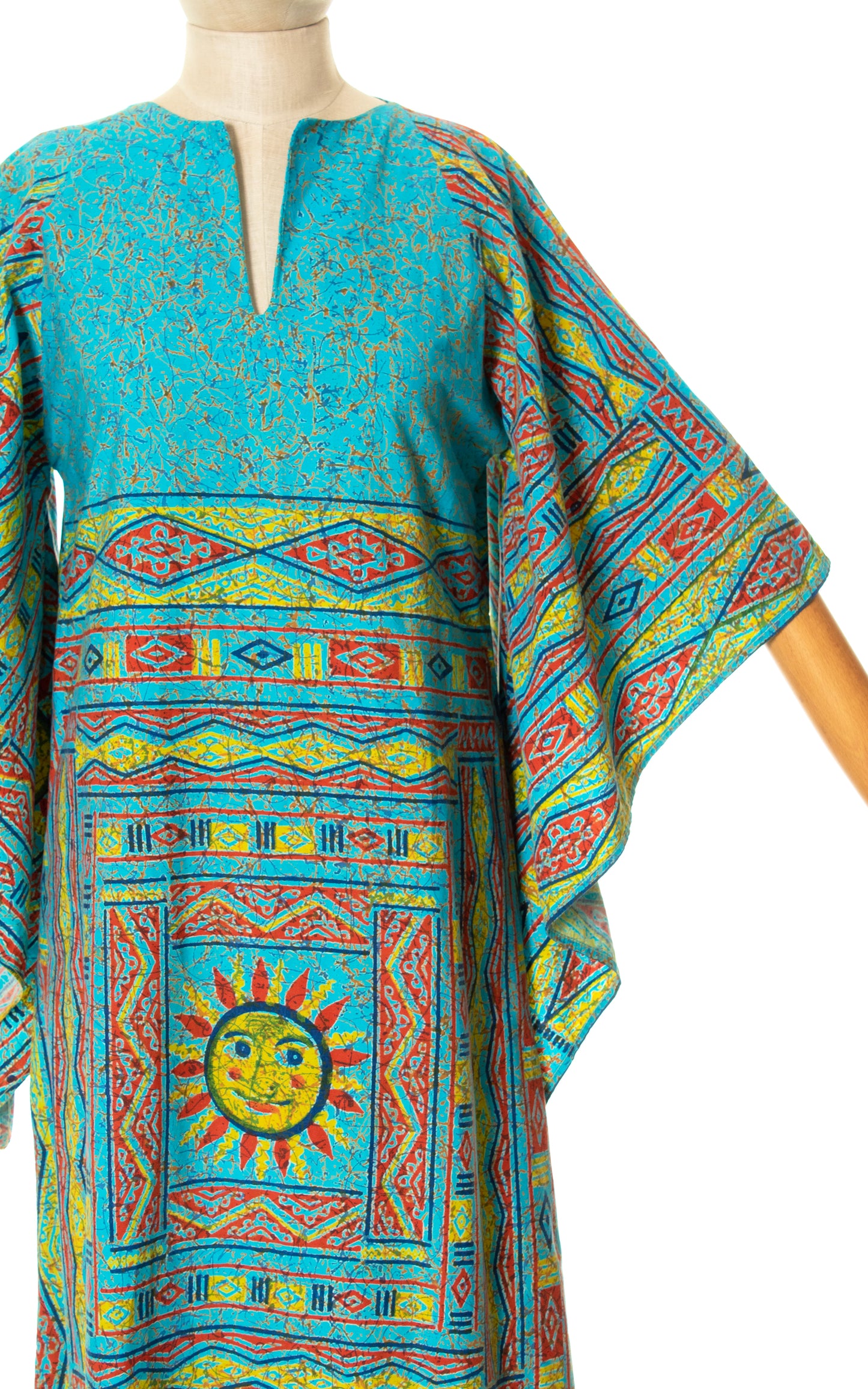 1970s Sun Print Angel Sleeve Maxi Dress | small/medium